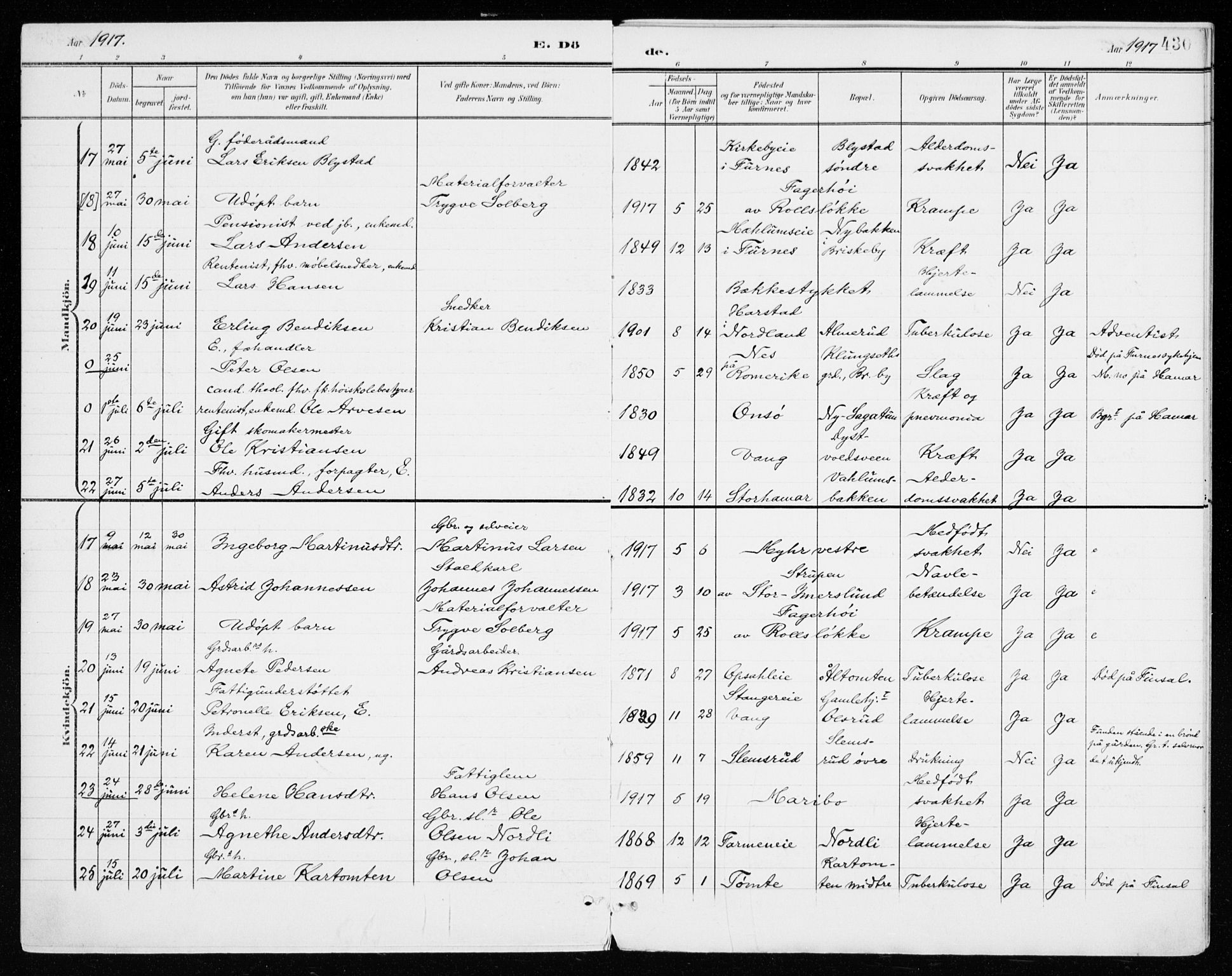Vang prestekontor, Hedmark, SAH/PREST-008/H/Ha/Haa/L0021: Parish register (official) no. 21, 1902-1917, p. 430