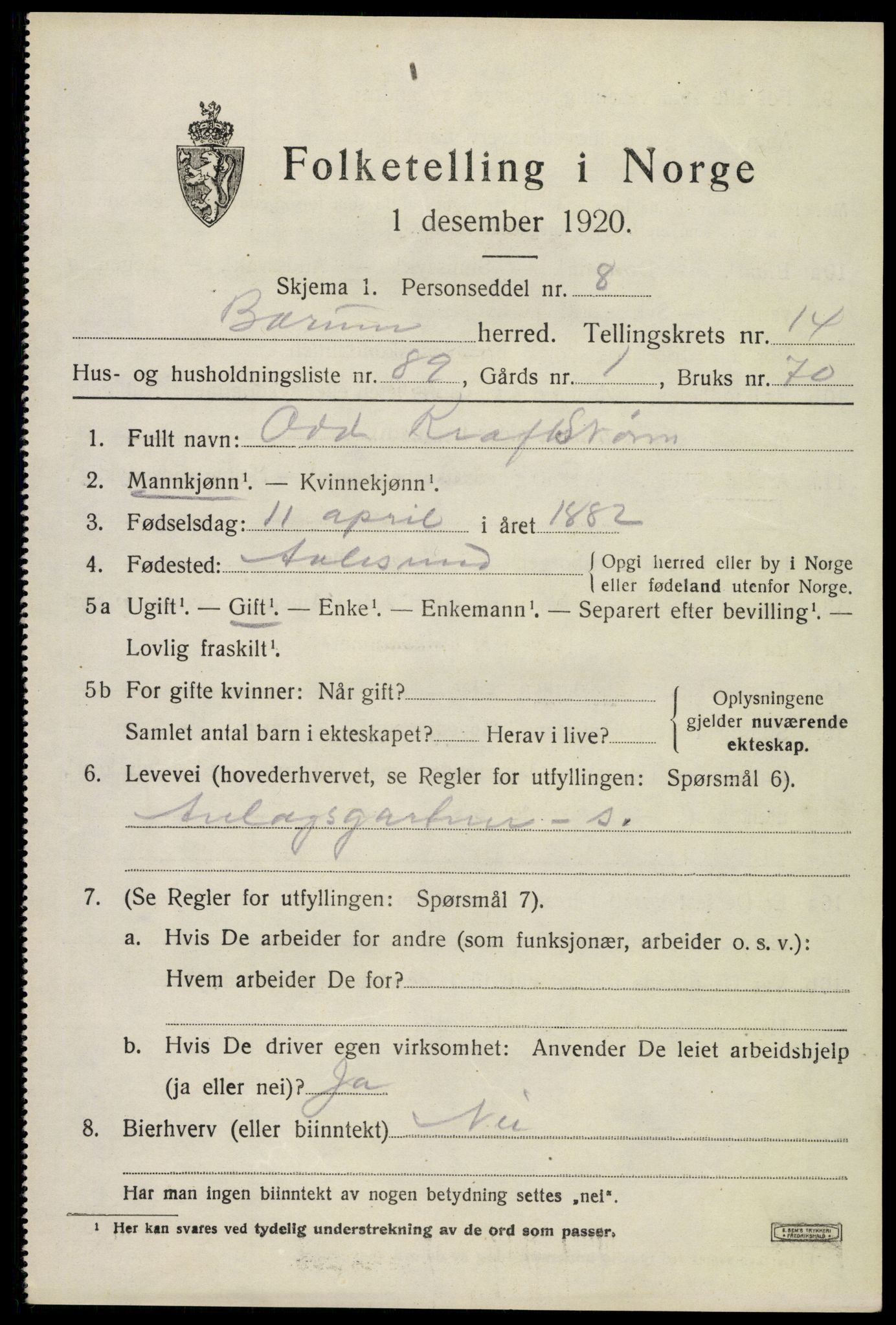 SAO, 1920 census for Bærum, 1920, p. 42258