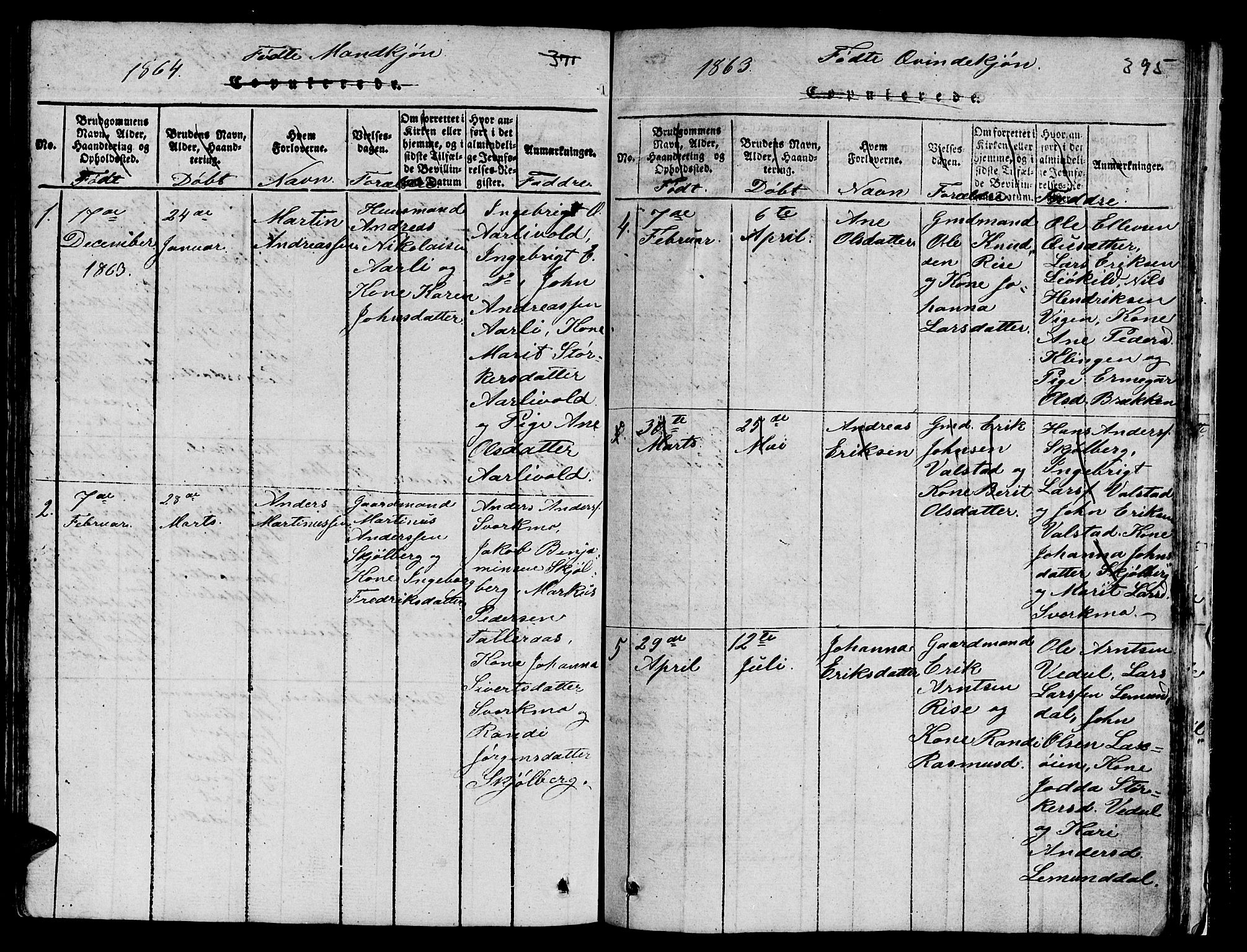 Ministerialprotokoller, klokkerbøker og fødselsregistre - Sør-Trøndelag, SAT/A-1456/671/L0842: Parish register (copy) no. 671C01, 1816-1867, p. 394-395