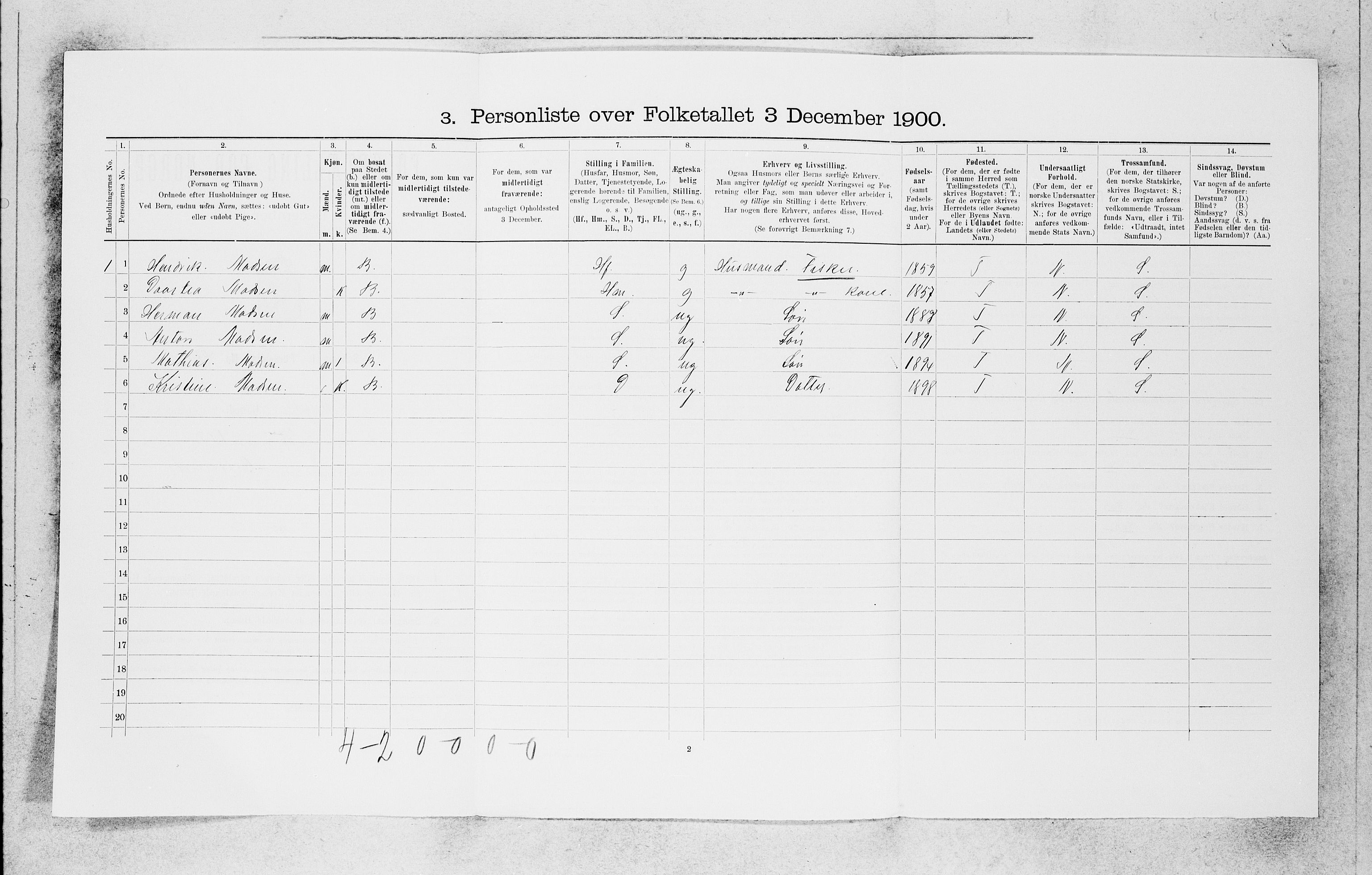 SAB, 1900 census for Kinn, 1900, p. 1190