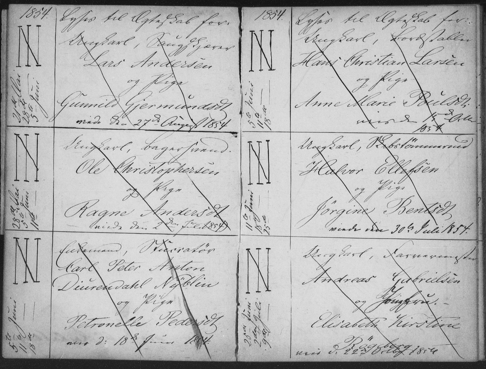 Bragernes kirkebøker, AV/SAKO-A-6/H/Ha/L0003: Banns register no. 3, 1854-1859