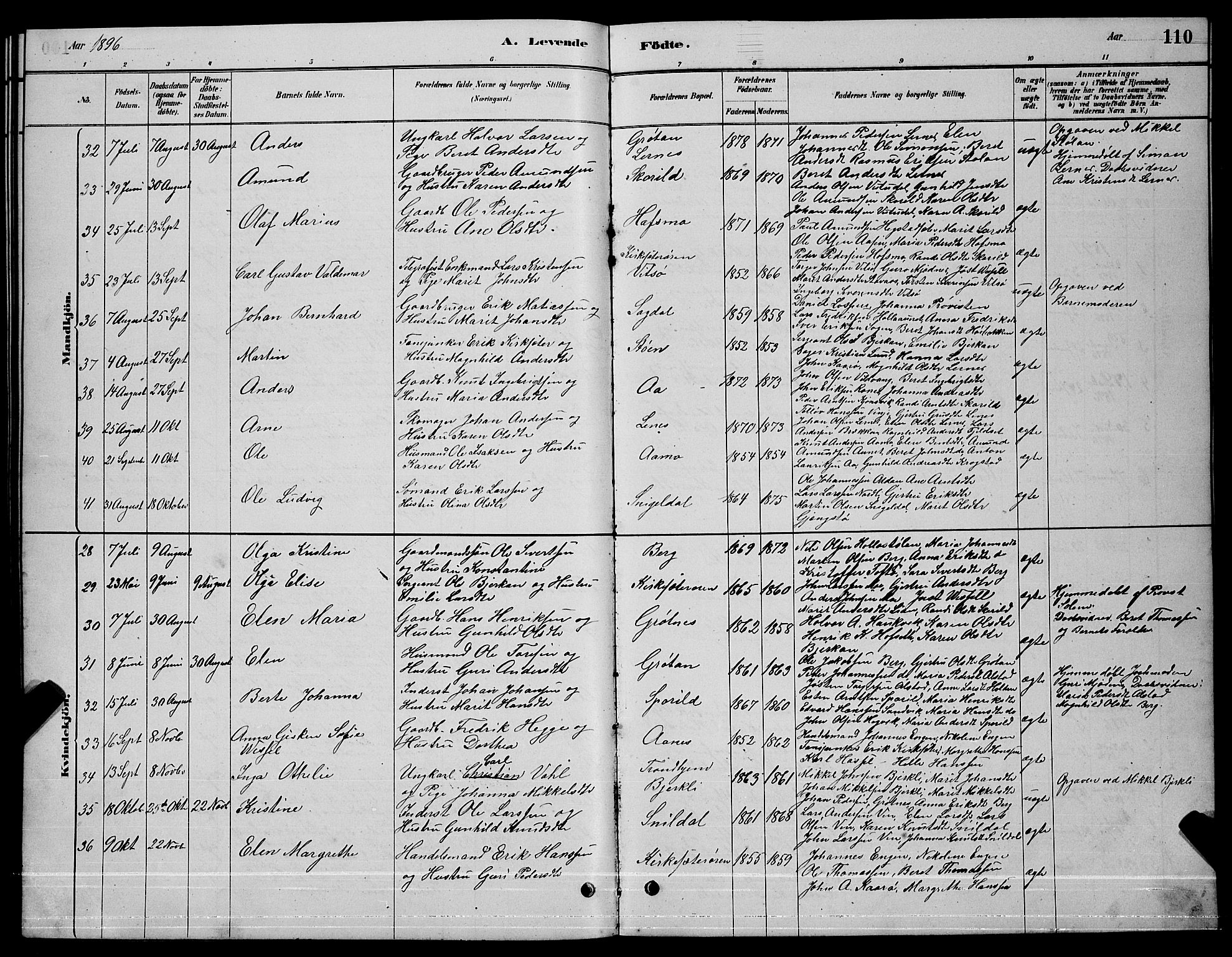 Ministerialprotokoller, klokkerbøker og fødselsregistre - Sør-Trøndelag, AV/SAT-A-1456/630/L0504: Parish register (copy) no. 630C02, 1879-1898, p. 110