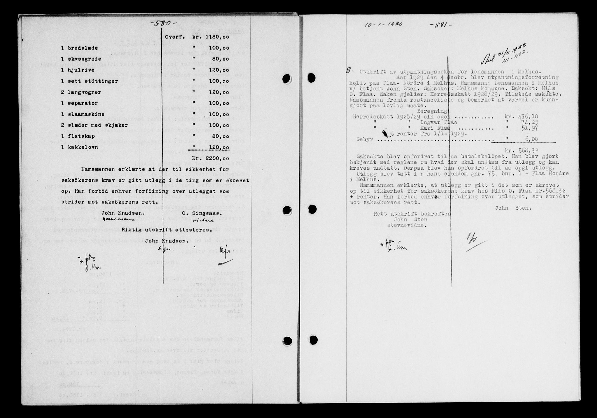 Gauldal sorenskriveri, AV/SAT-A-0014/1/2/2C/L0038: Mortgage book no. 39, 1929-1930, Deed date: 10.01.1930