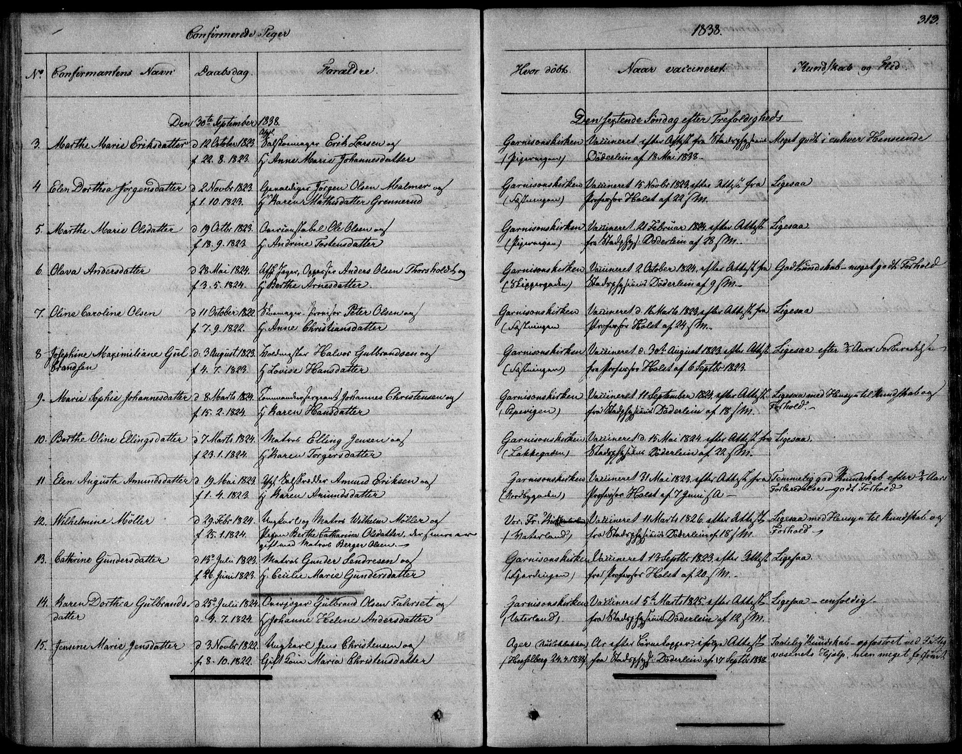 Garnisonsmenigheten Kirkebøker, SAO/A-10846/F/Fa/L0006: Parish register (official) no. 6, 1828-1841, p. 313