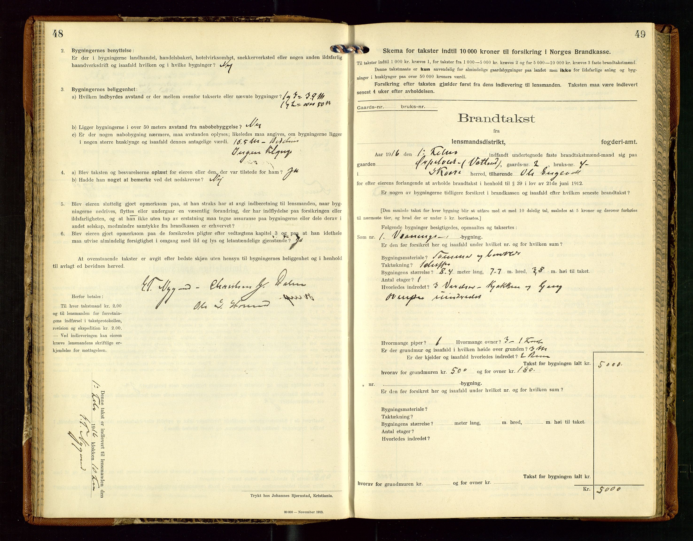 Torvestad lensmannskontor, AV/SAST-A-100307/1/Gob/L0005: "Brandtaxationsprotokol for Torvestad Lensmannsdistrikt", 1915-1928, p. 48-49