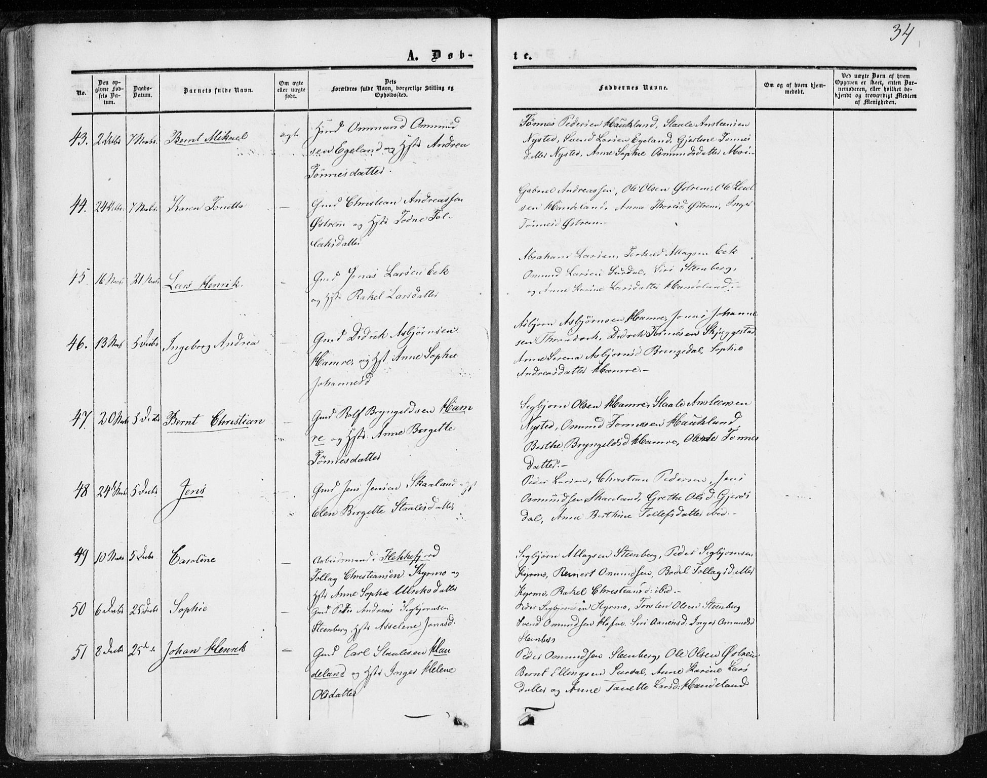 Lund sokneprestkontor, AV/SAST-A-101809/S06/L0009: Parish register (official) no. A 8, 1853-1877, p. 34