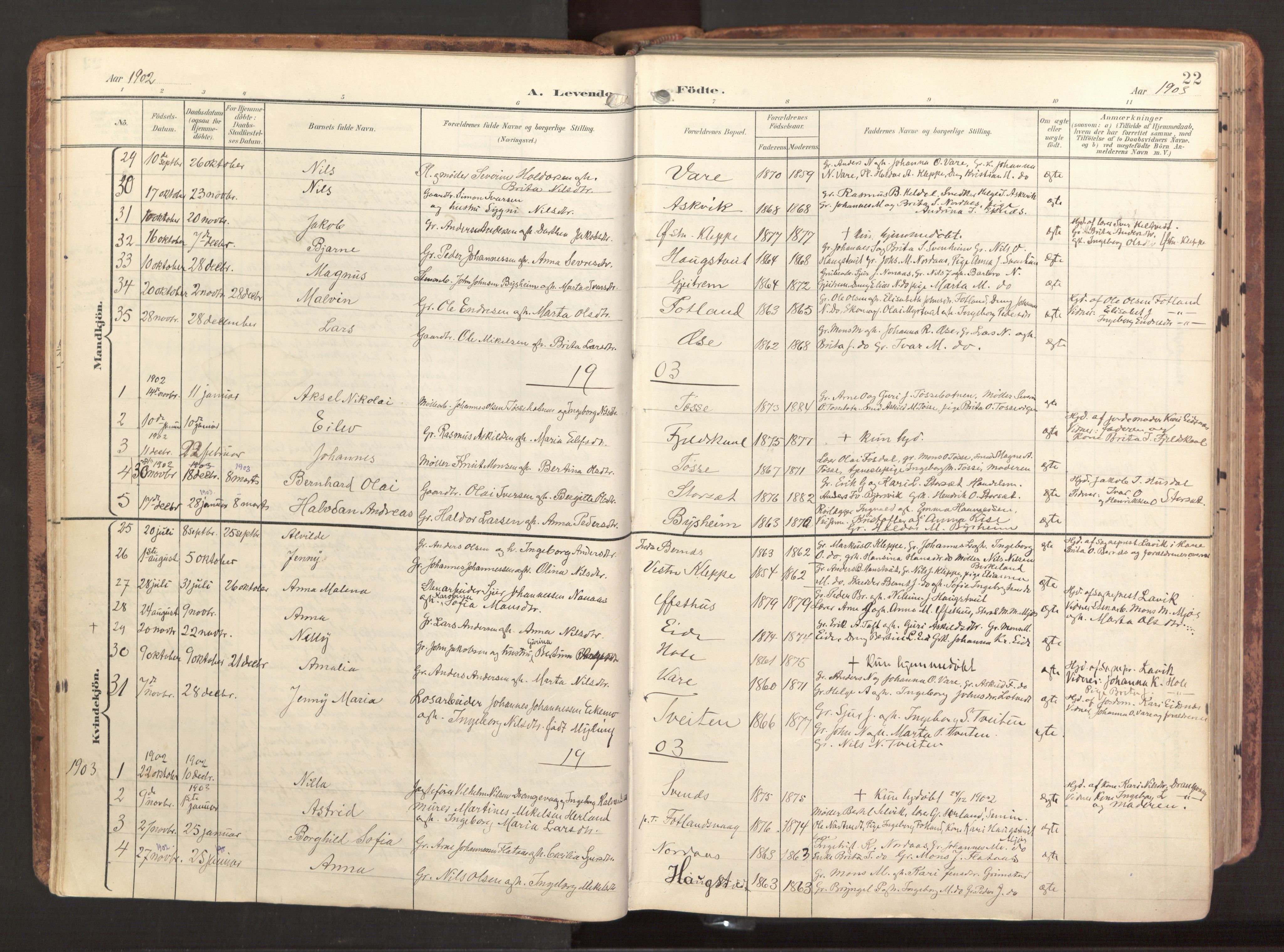 Hosanger sokneprestembete, AV/SAB-A-75801/H/Haa: Parish register (official) no. B 2, 1897-1923, p. 22