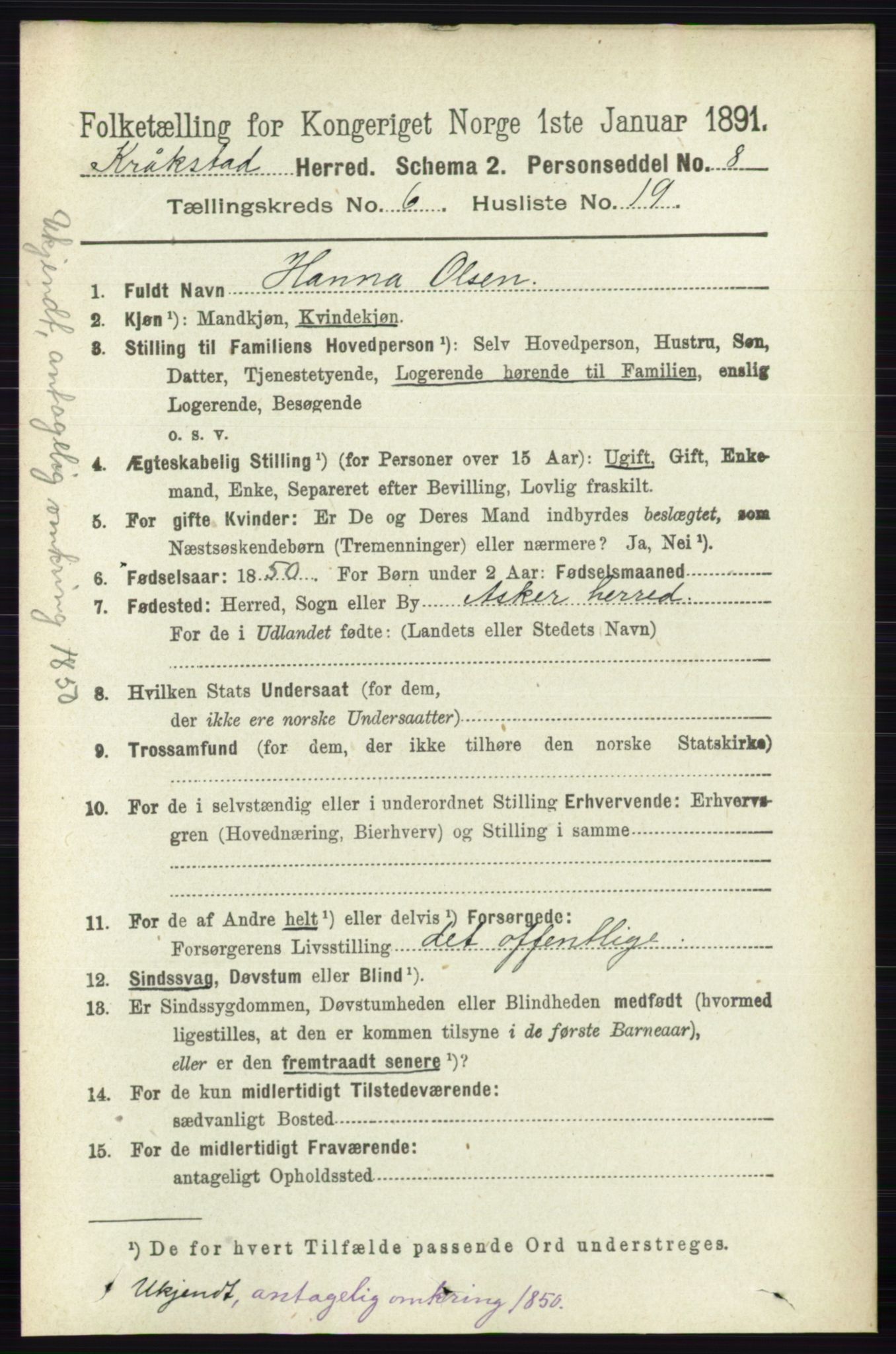 RA, 1891 census for 0212 Kråkstad, 1891, p. 3100