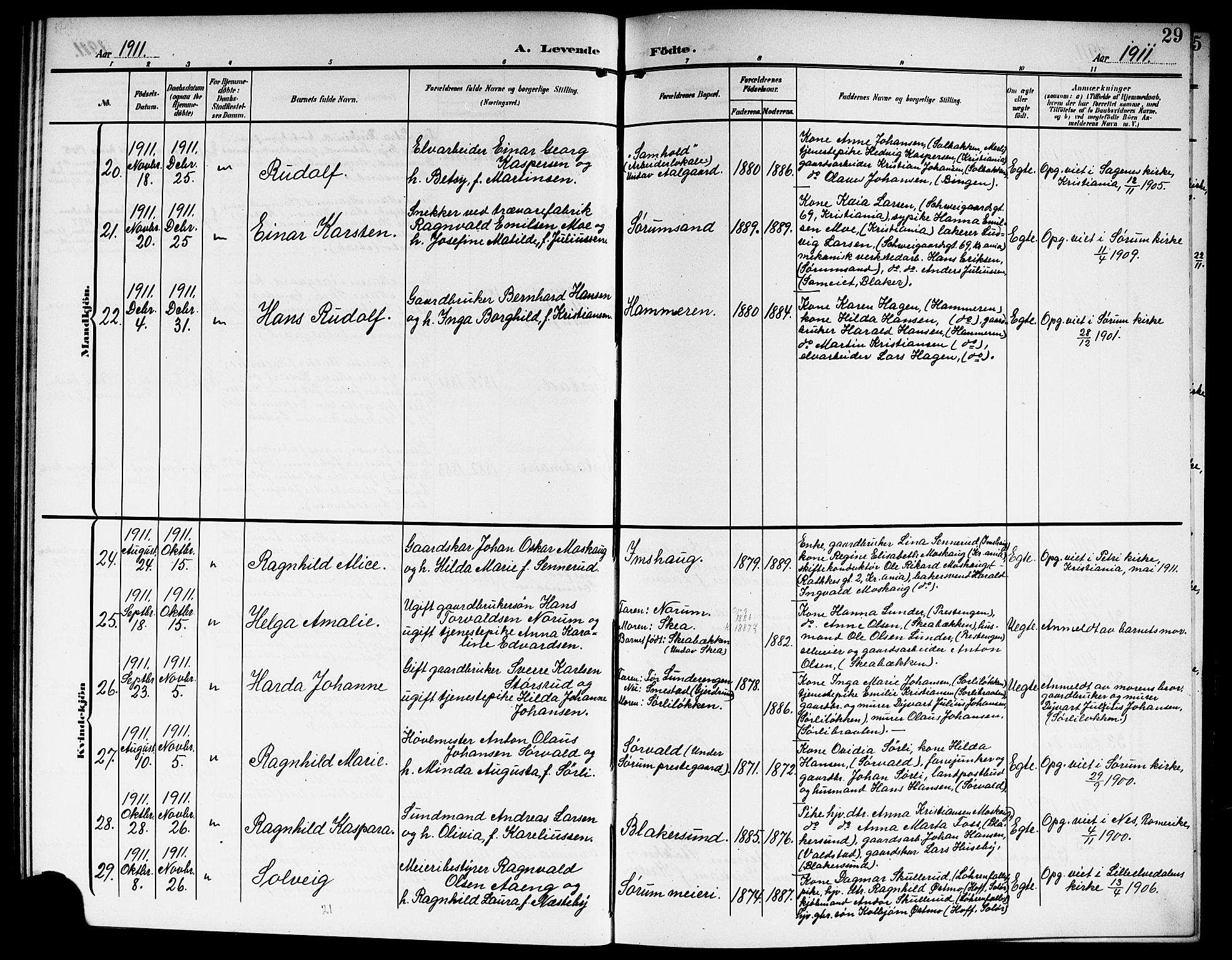 Sørum prestekontor Kirkebøker, AV/SAO-A-10303/G/Ga/L0007: Parish register (copy) no. I 7, 1907-1917, p. 29