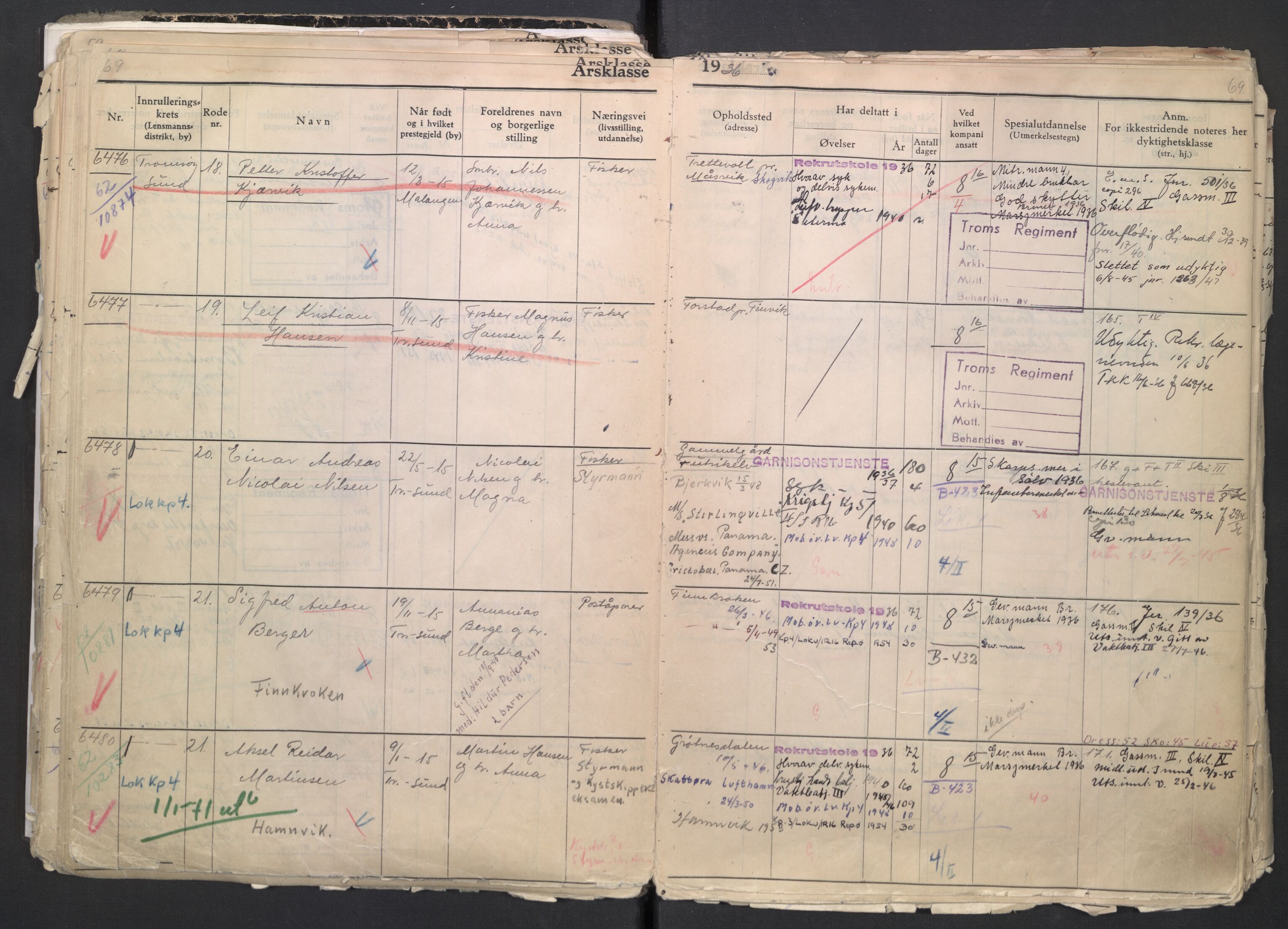 Forsvaret, Troms infanteriregiment nr. 16, AV/RA-RAFA-3146/P/Pa/L0007/0001: Ruller / Rulle for regimentets menige mannskaper, årsklasse 1936, 1936, p. 69