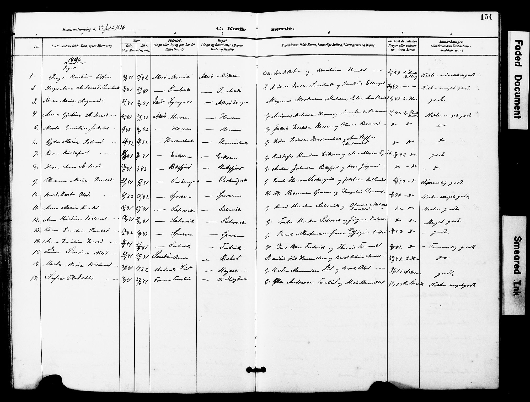 Ministerialprotokoller, klokkerbøker og fødselsregistre - Møre og Romsdal, AV/SAT-A-1454/560/L0725: Parish register (copy) no. 560C02, 1895-1930, p. 154