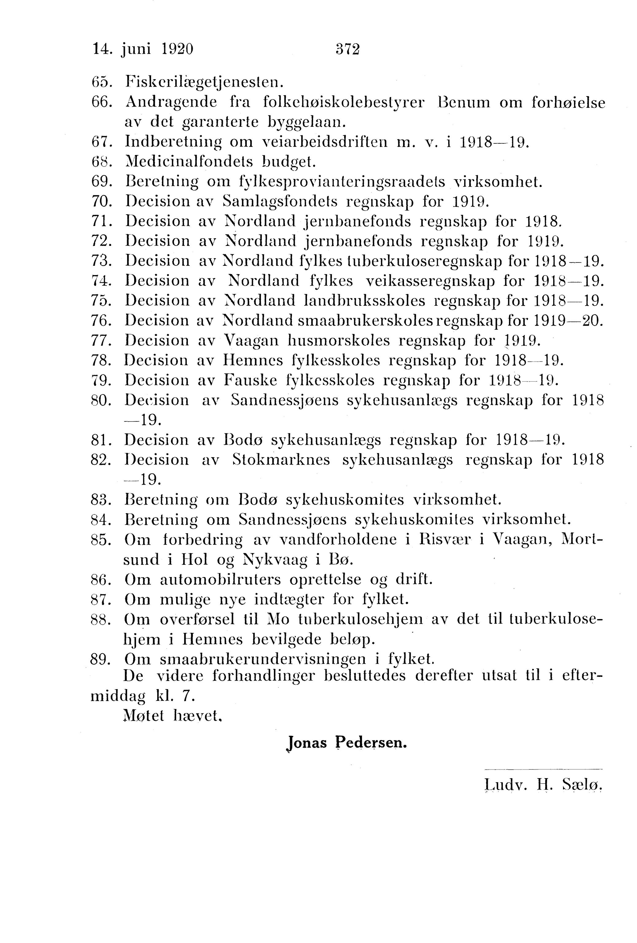 Nordland Fylkeskommune. Fylkestinget, AIN/NFK-17/176/A/Ac/L0043: Fylkestingsforhandlinger 1920, 1920