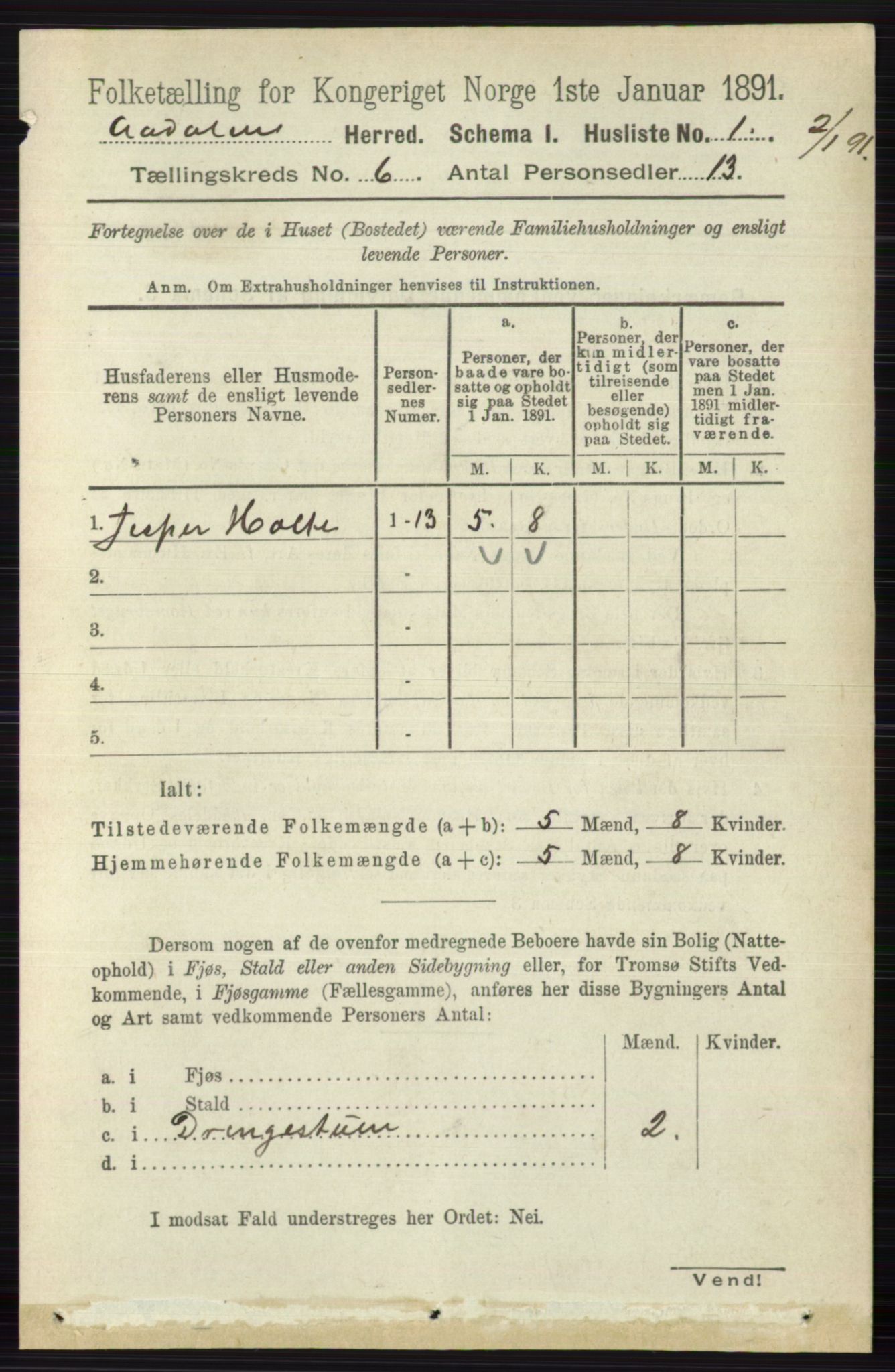 RA, 1891 census for 0614 Ådal, 1891, p. 2539