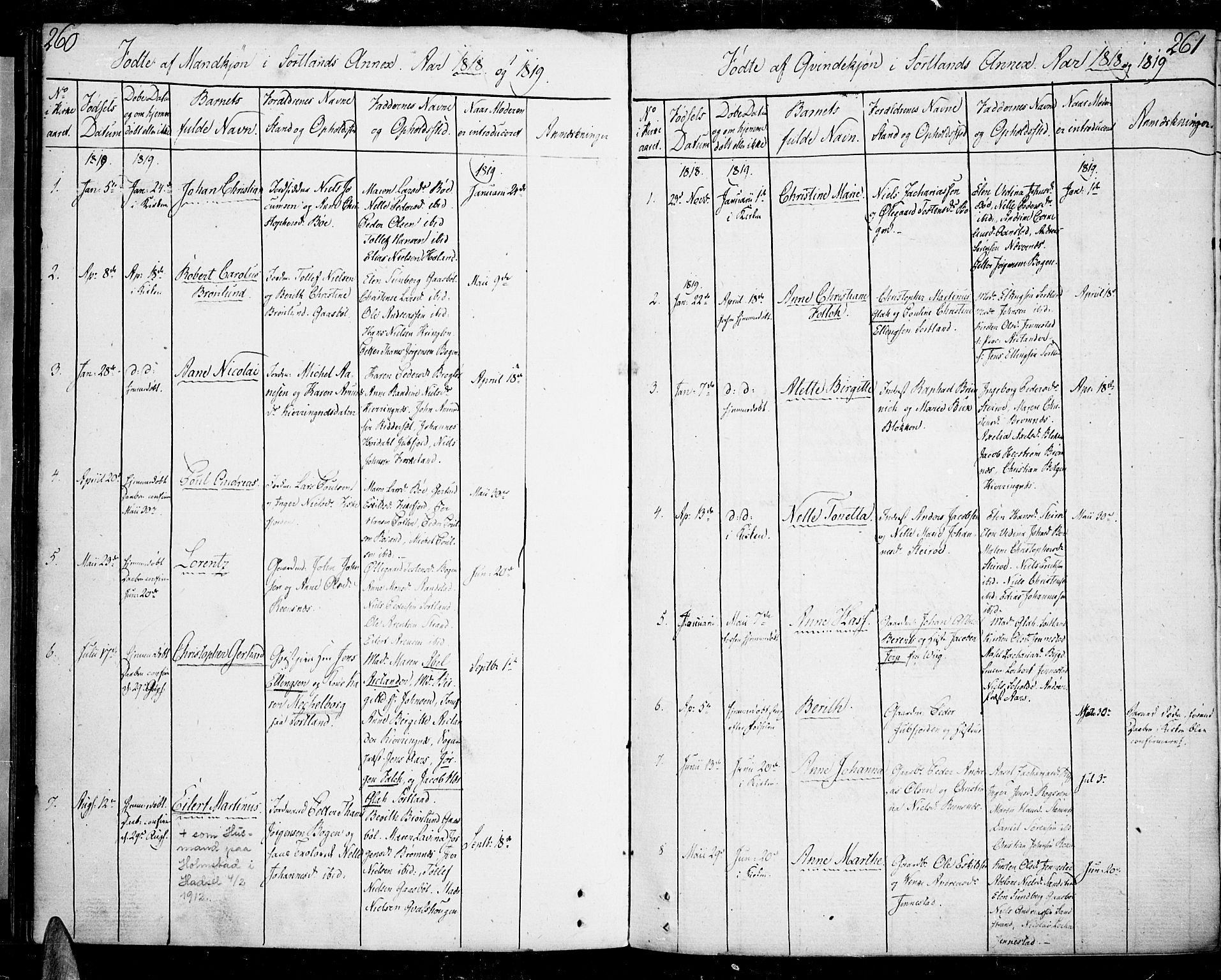 Ministerialprotokoller, klokkerbøker og fødselsregistre - Nordland, SAT/A-1459/888/L1235: Parish register (official) no. 888A04 /2, 1819-1819, p. 260-261