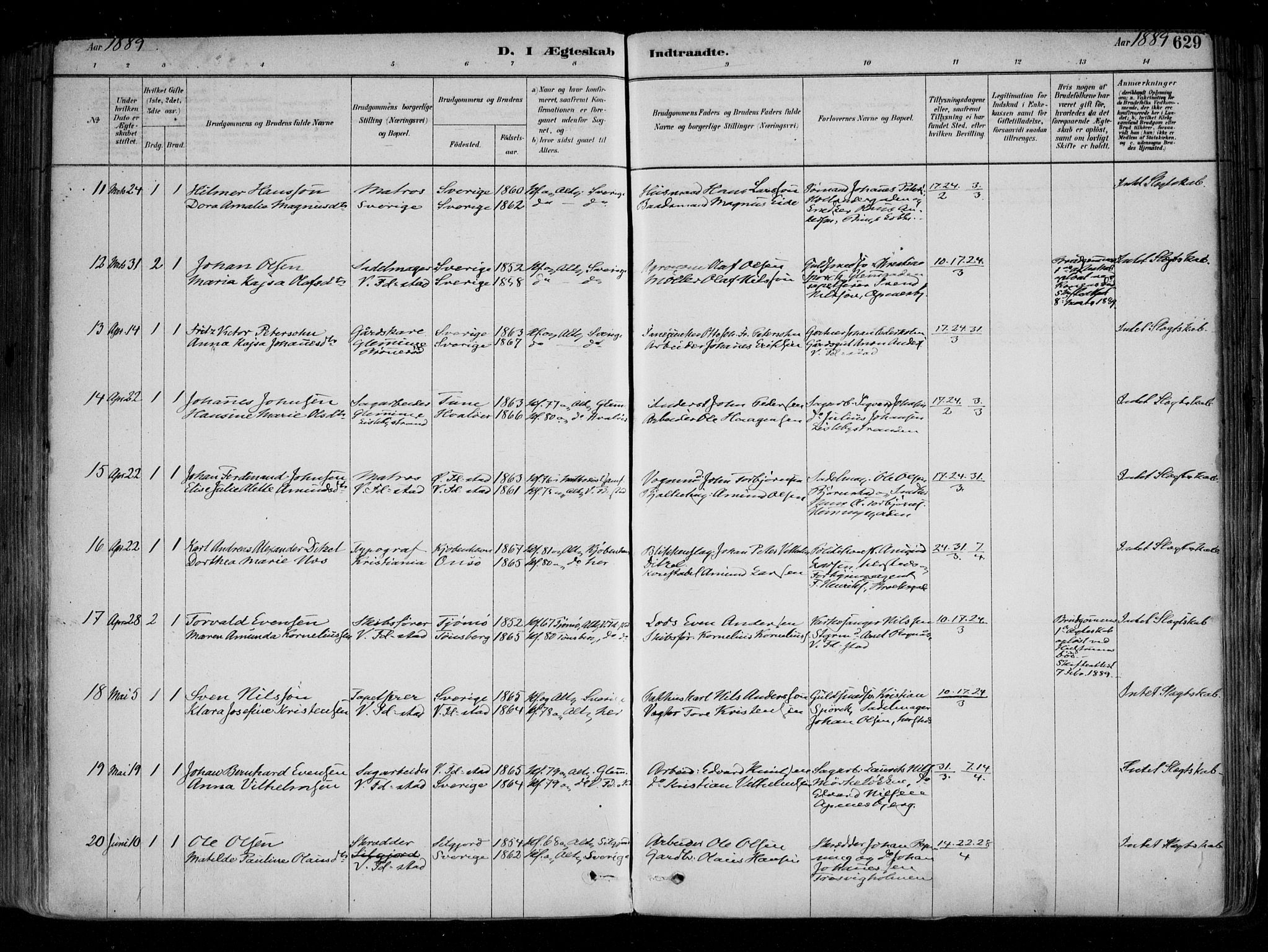 Fredrikstad domkirkes prestekontor Kirkebøker, SAO/A-10906/F/Fa/L0004: Parish register (official) no. 4, 1878-1907, p. 629