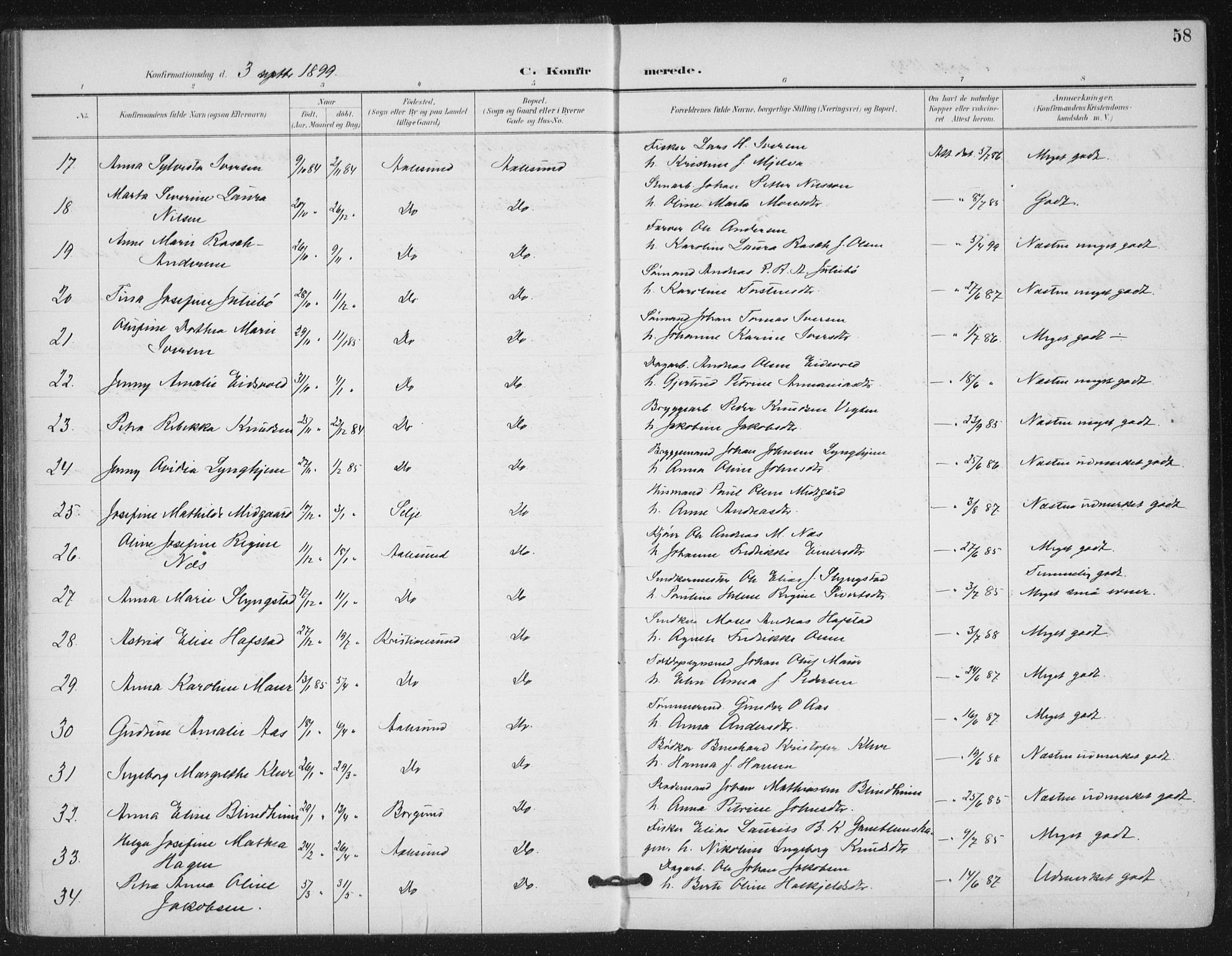 Ministerialprotokoller, klokkerbøker og fødselsregistre - Møre og Romsdal, AV/SAT-A-1454/529/L0457: Parish register (official) no. 529A07, 1894-1903, p. 58