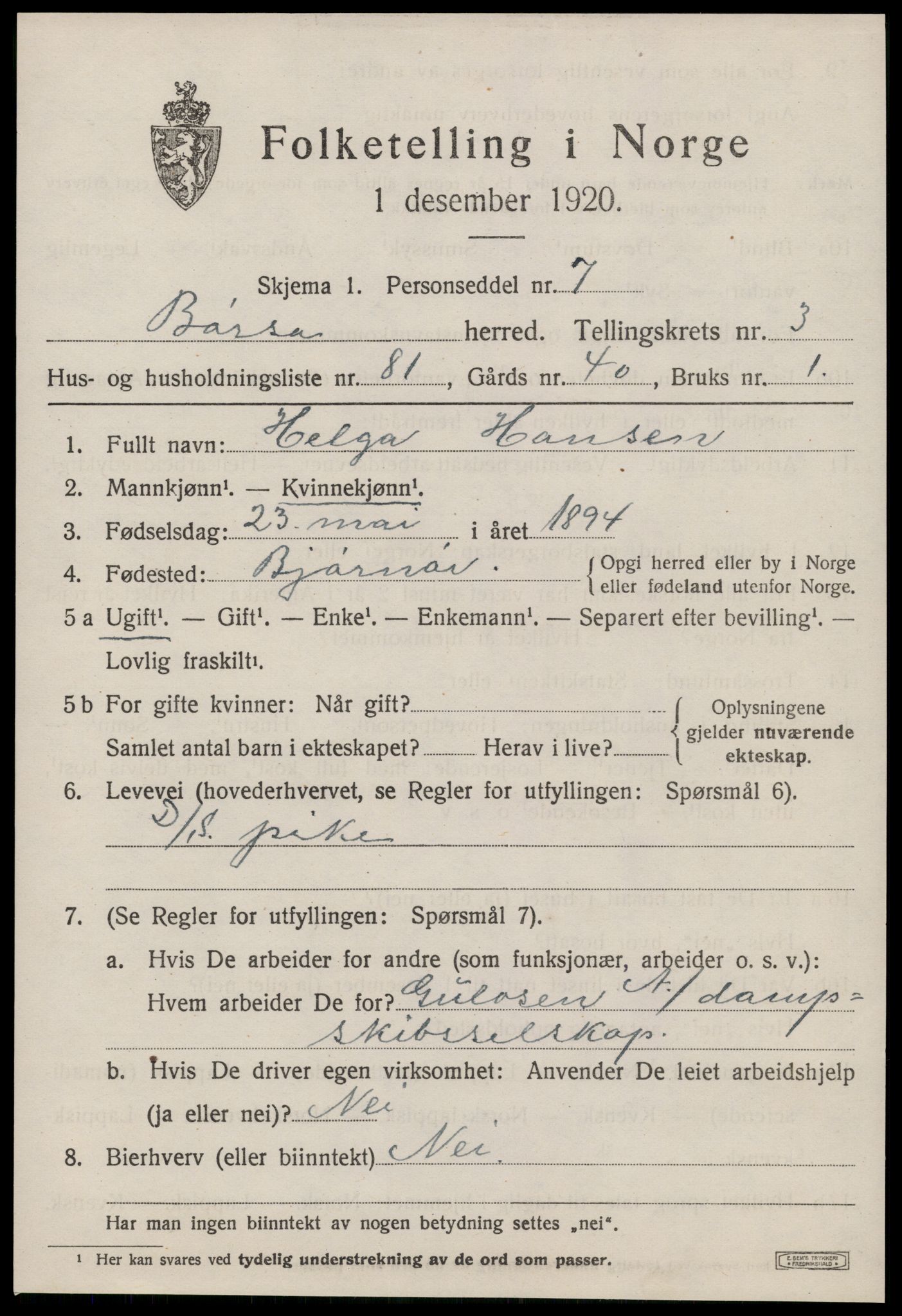 SAT, 1920 census for Børsa, 1920, p. 2527