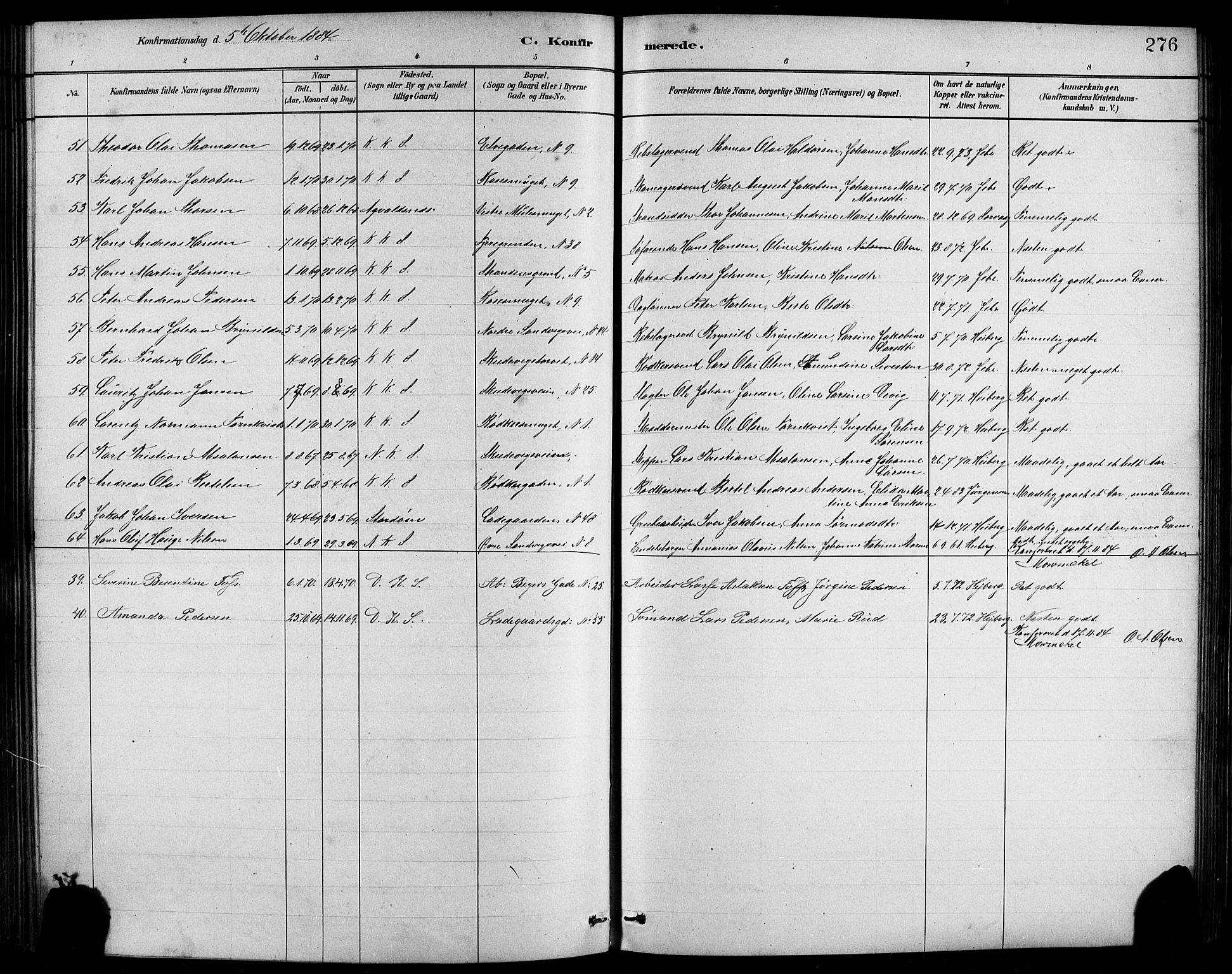 Sandviken Sokneprestembete, SAB/A-77601/H/Hb/L0001: Parish register (copy) no. A 2, 1879-1892, p. 276