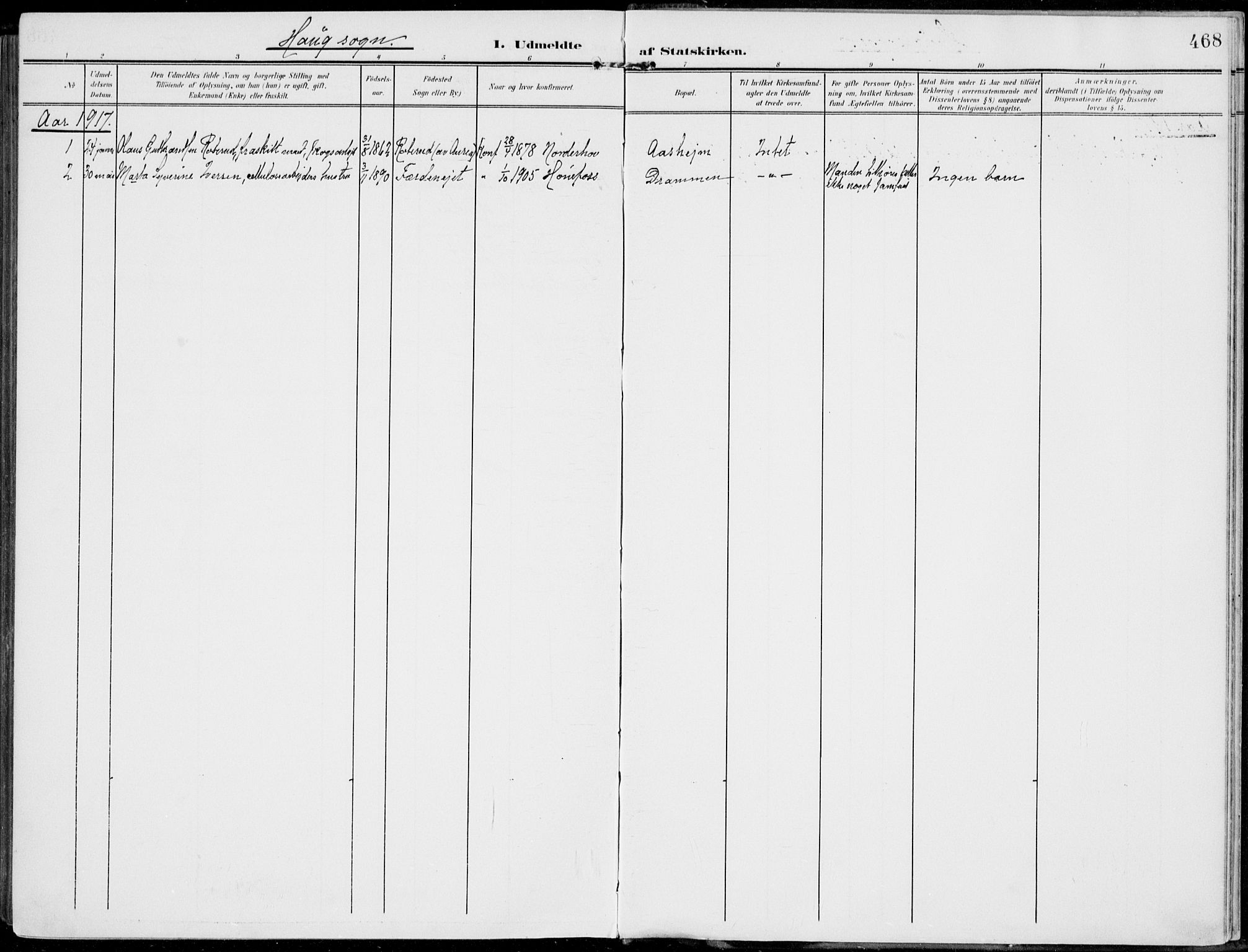 Norderhov kirkebøker, AV/SAKO-A-237/F/Fa/L0017: Parish register (official) no. 17, 1903-1919, p. 468