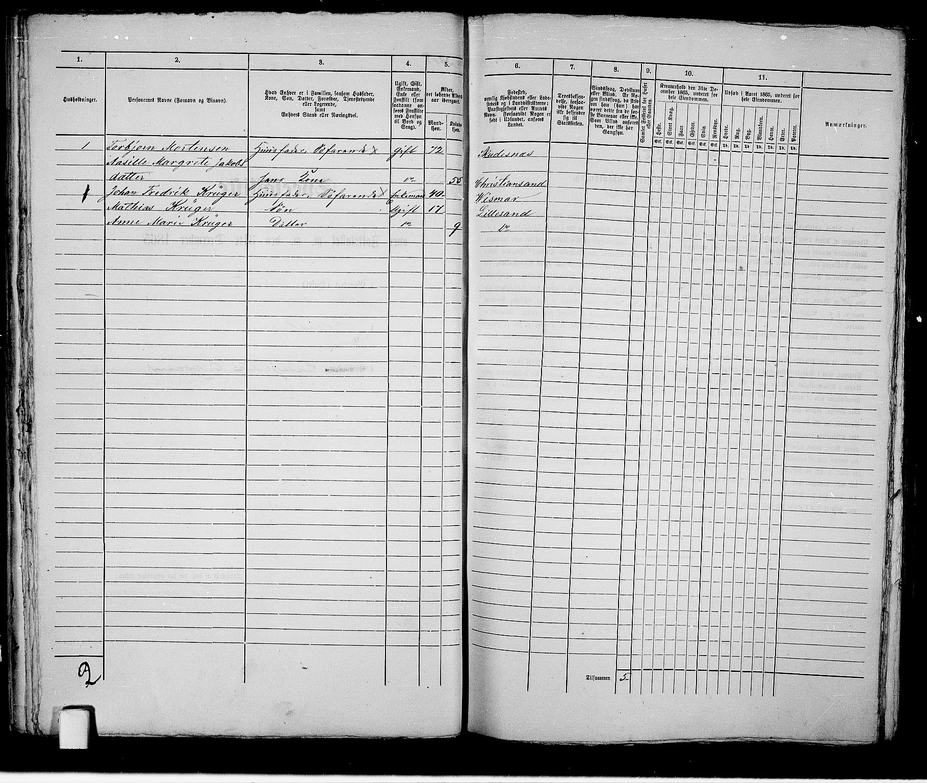 RA, 1865 census for Vestre Moland/Lillesand, 1865, p. 37