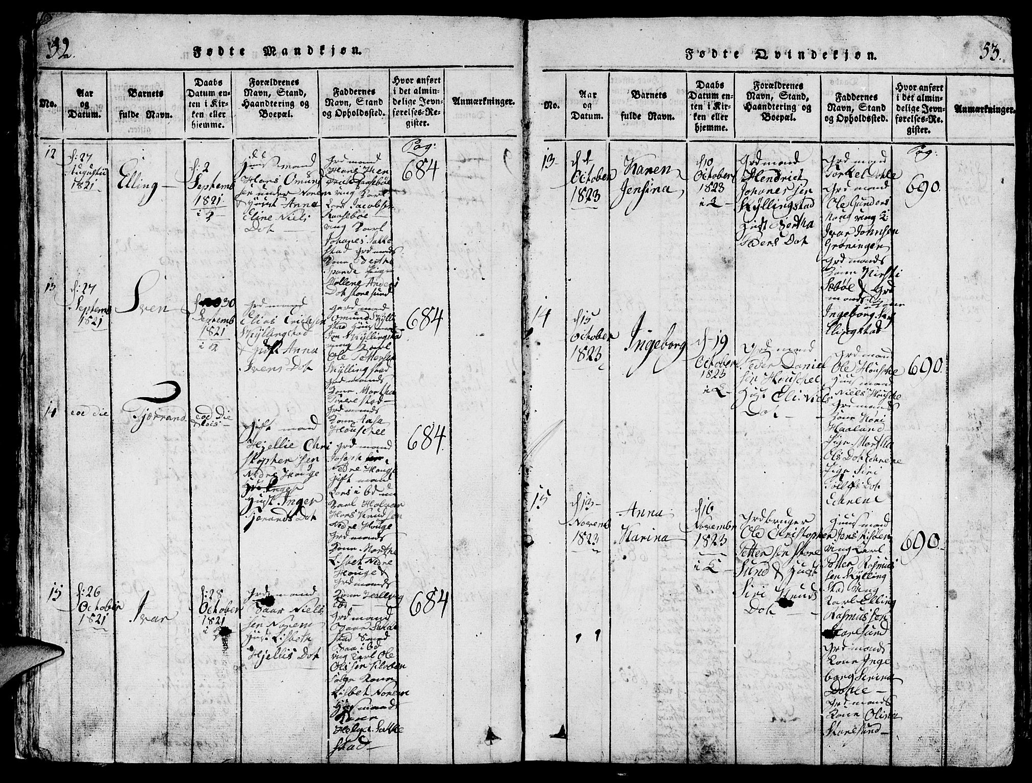 Torvastad sokneprestkontor, AV/SAST-A -101857/H/Ha/Hab/L0001: Parish register (copy) no. B 1 /1, 1817-1835, p. 52-53