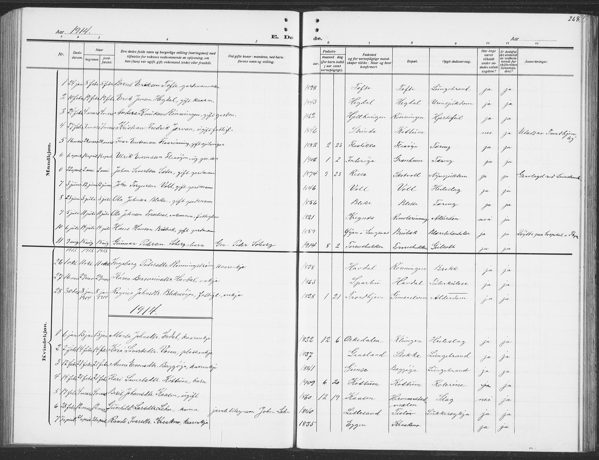 Ministerialprotokoller, klokkerbøker og fødselsregistre - Sør-Trøndelag, AV/SAT-A-1456/691/L1095: Parish register (copy) no. 691C06, 1912-1933, p. 268