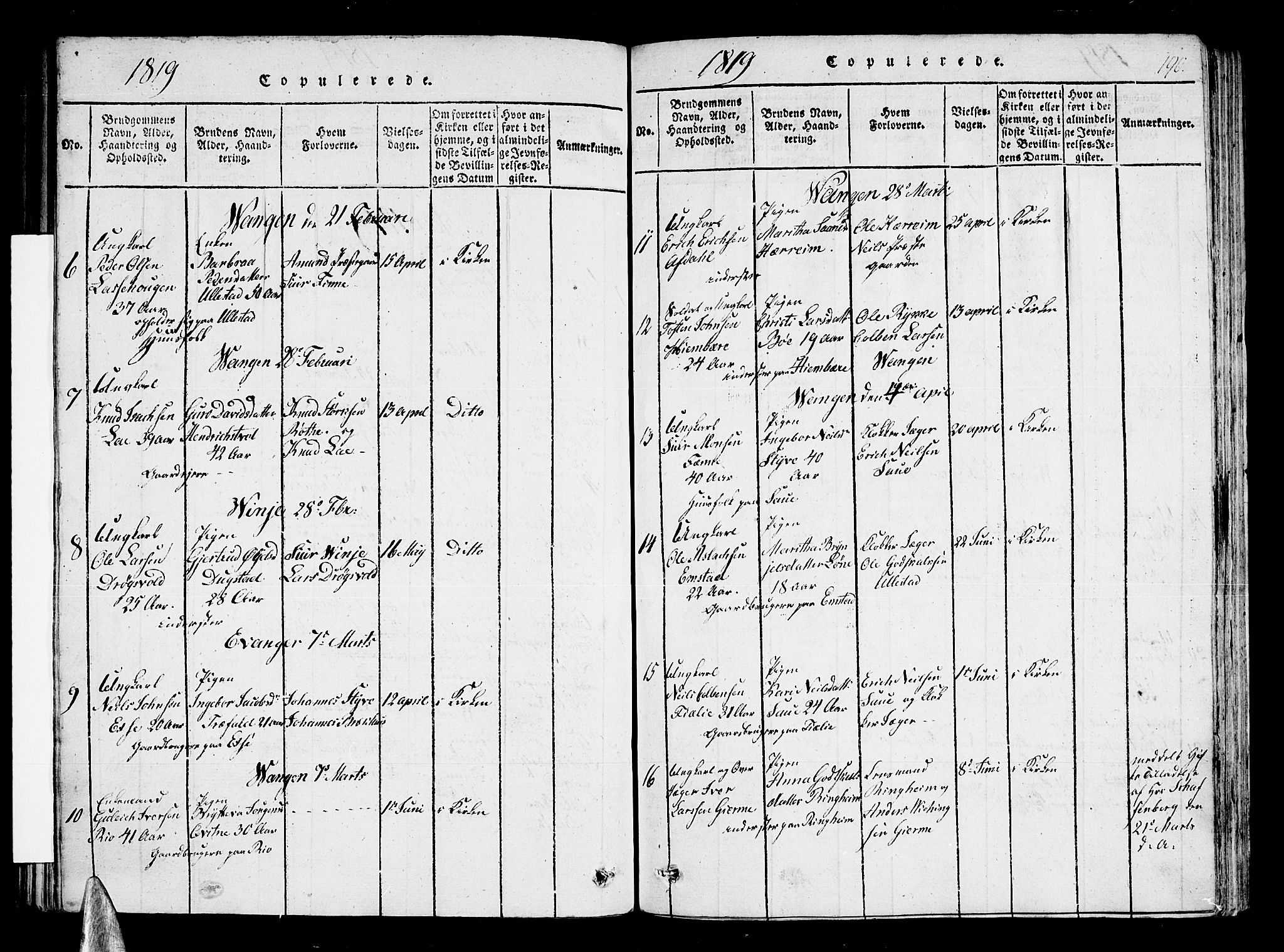 Voss sokneprestembete, AV/SAB-A-79001/H/Haa: Parish register (official) no. A 11, 1816-1827, p. 190