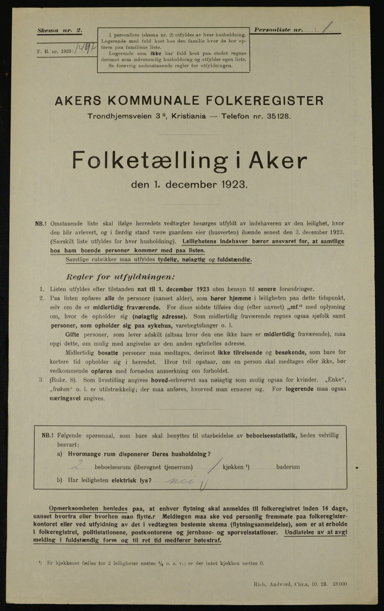 , Municipal Census 1923 for Aker, 1923, p. 45197