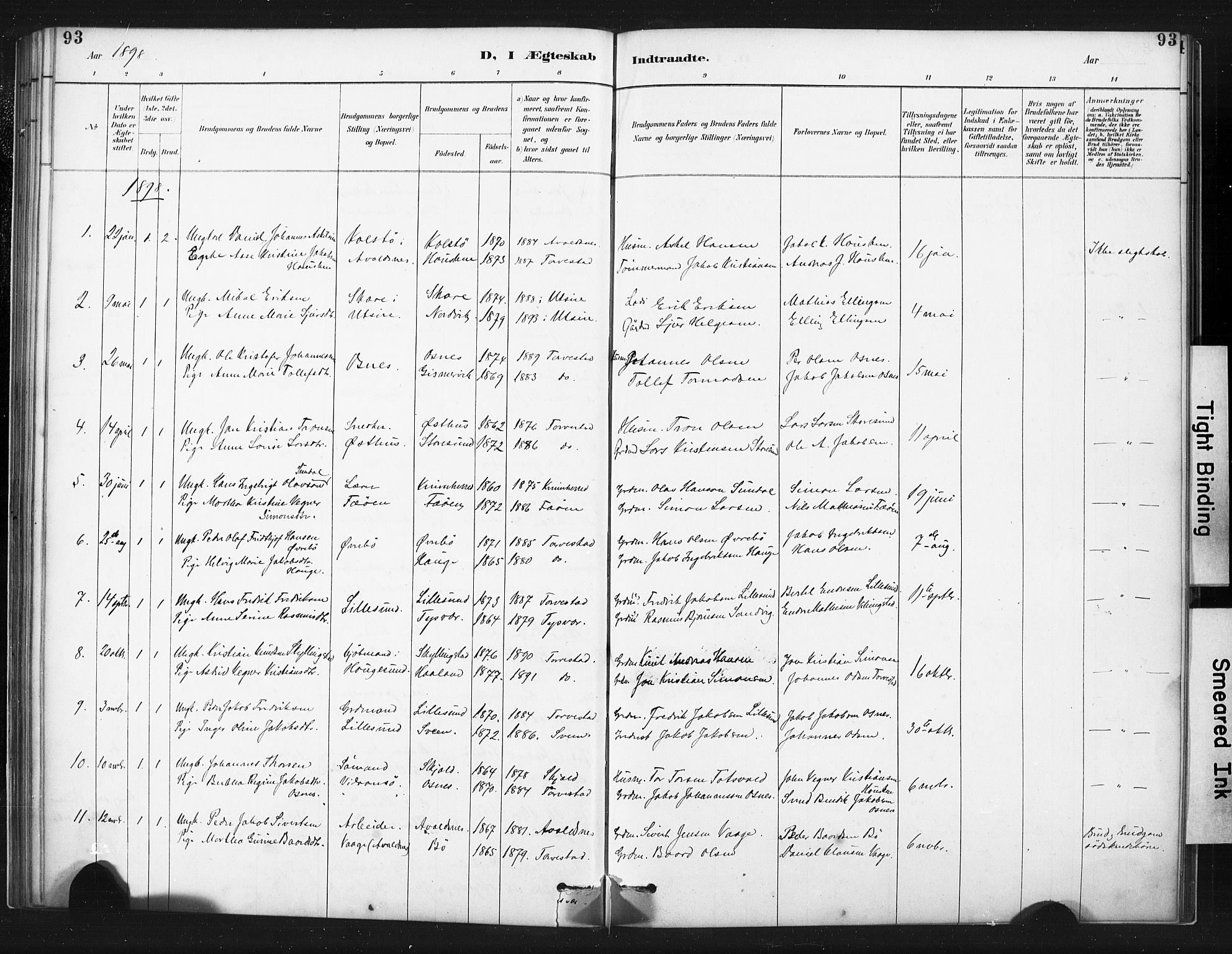 Torvastad sokneprestkontor, AV/SAST-A -101857/H/Ha/Haa/L0015: Parish register (official) no. A 14, 1888-1899, p. 93