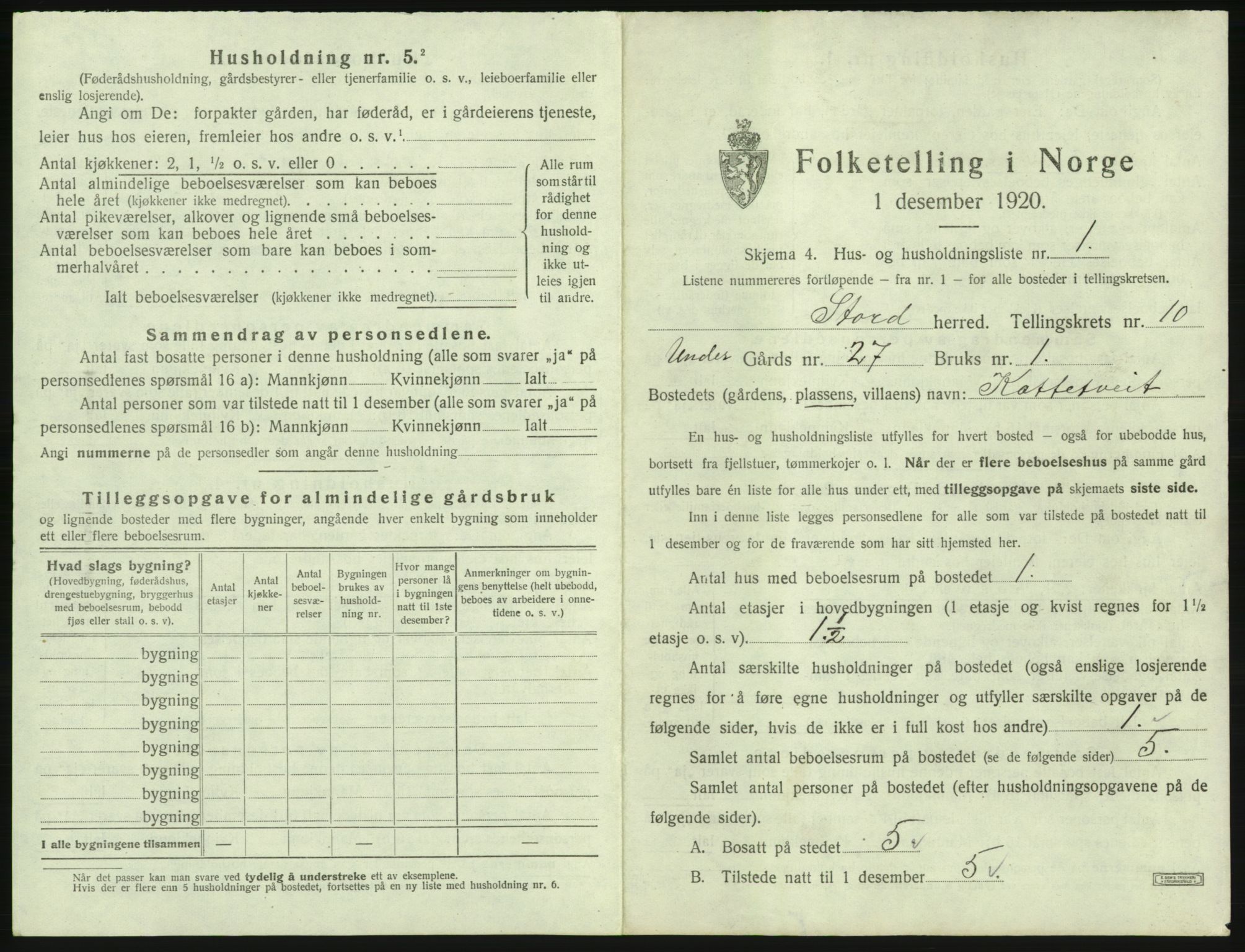 SAB, 1920 census for Stord, 1920, p. 636