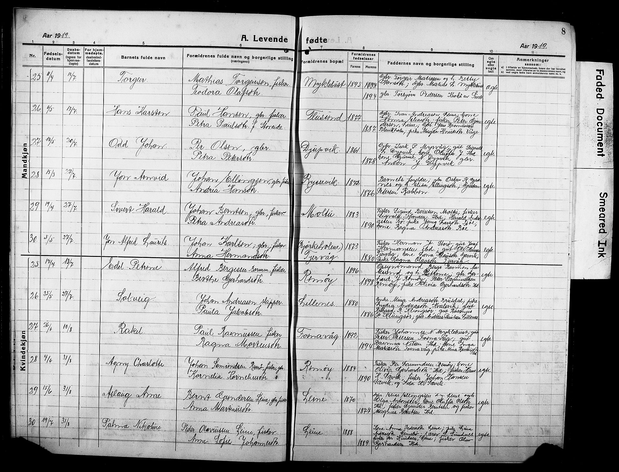 Ministerialprotokoller, klokkerbøker og fødselsregistre - Møre og Romsdal, AV/SAT-A-1454/507/L0084: Parish register (copy) no. 507C07, 1919-1932, p. 8