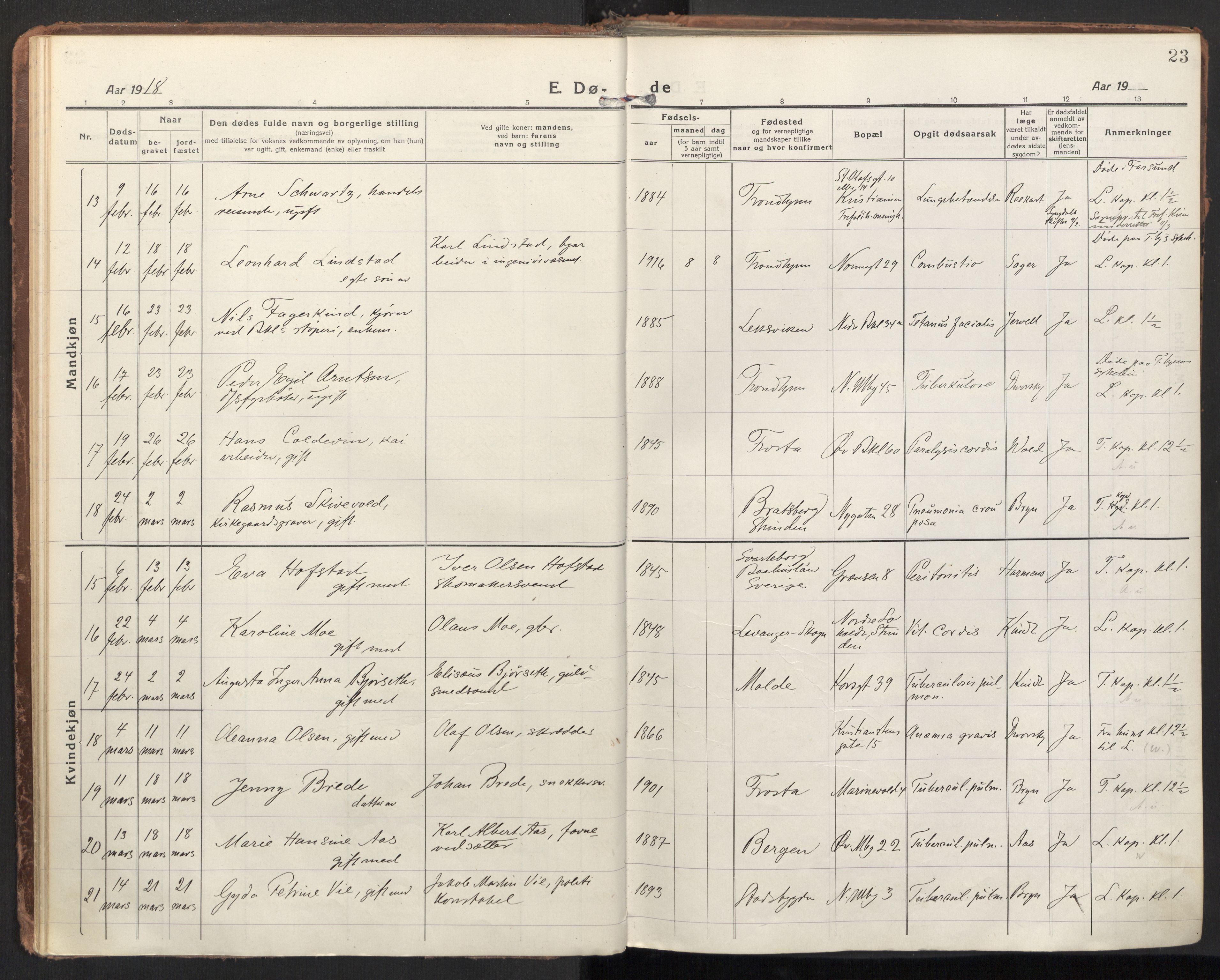 Ministerialprotokoller, klokkerbøker og fødselsregistre - Sør-Trøndelag, AV/SAT-A-1456/604/L0207: Parish register (official) no. 604A27, 1917-1933, p. 23