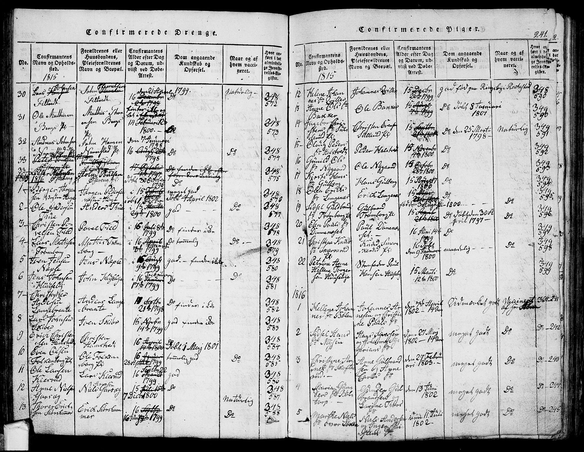 Eidsberg prestekontor Kirkebøker, AV/SAO-A-10905/G/Ga/L0001: Parish register (copy) no. I 1, 1814-1831, p. 241