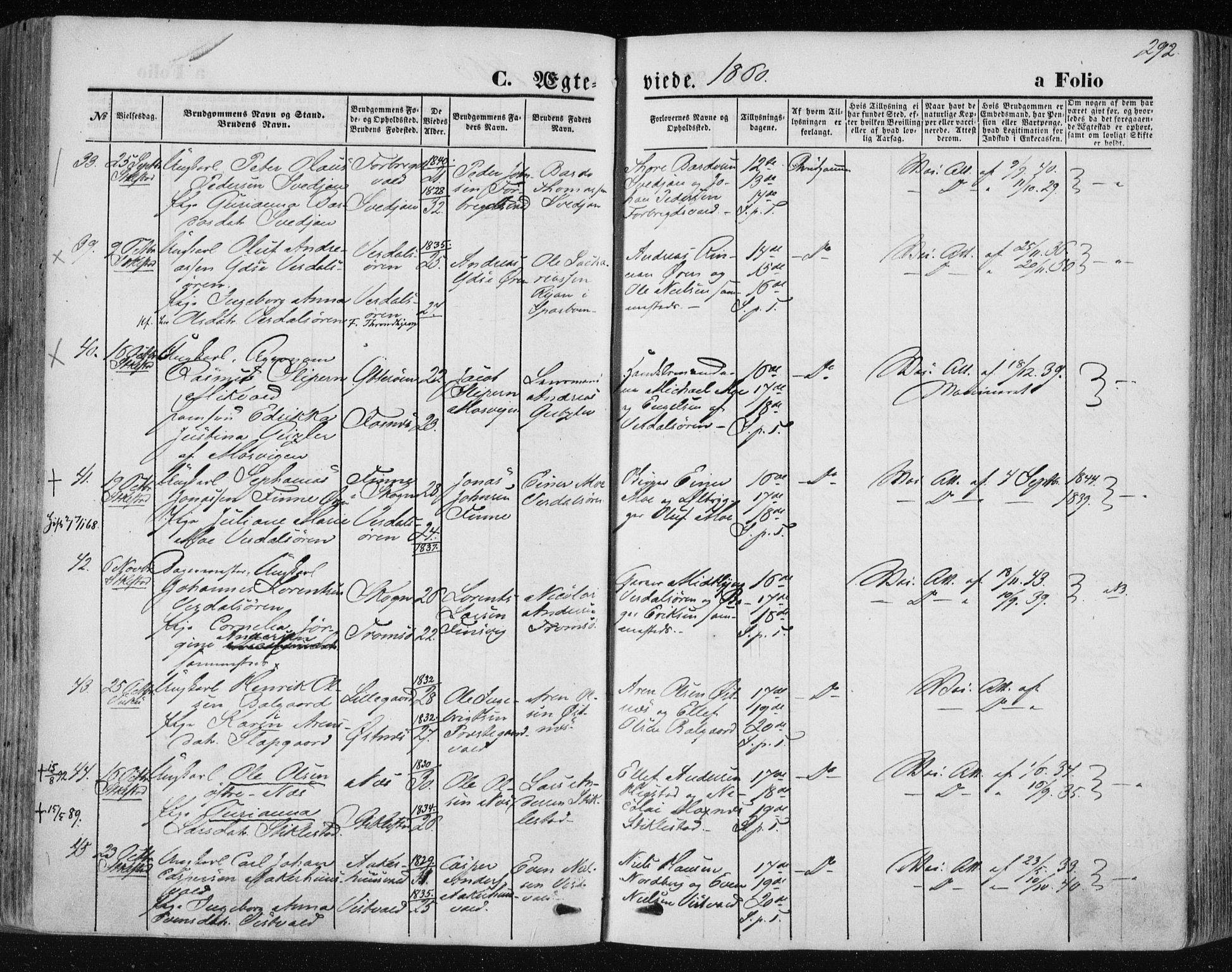 Ministerialprotokoller, klokkerbøker og fødselsregistre - Nord-Trøndelag, SAT/A-1458/723/L0241: Parish register (official) no. 723A10, 1860-1869, p. 292