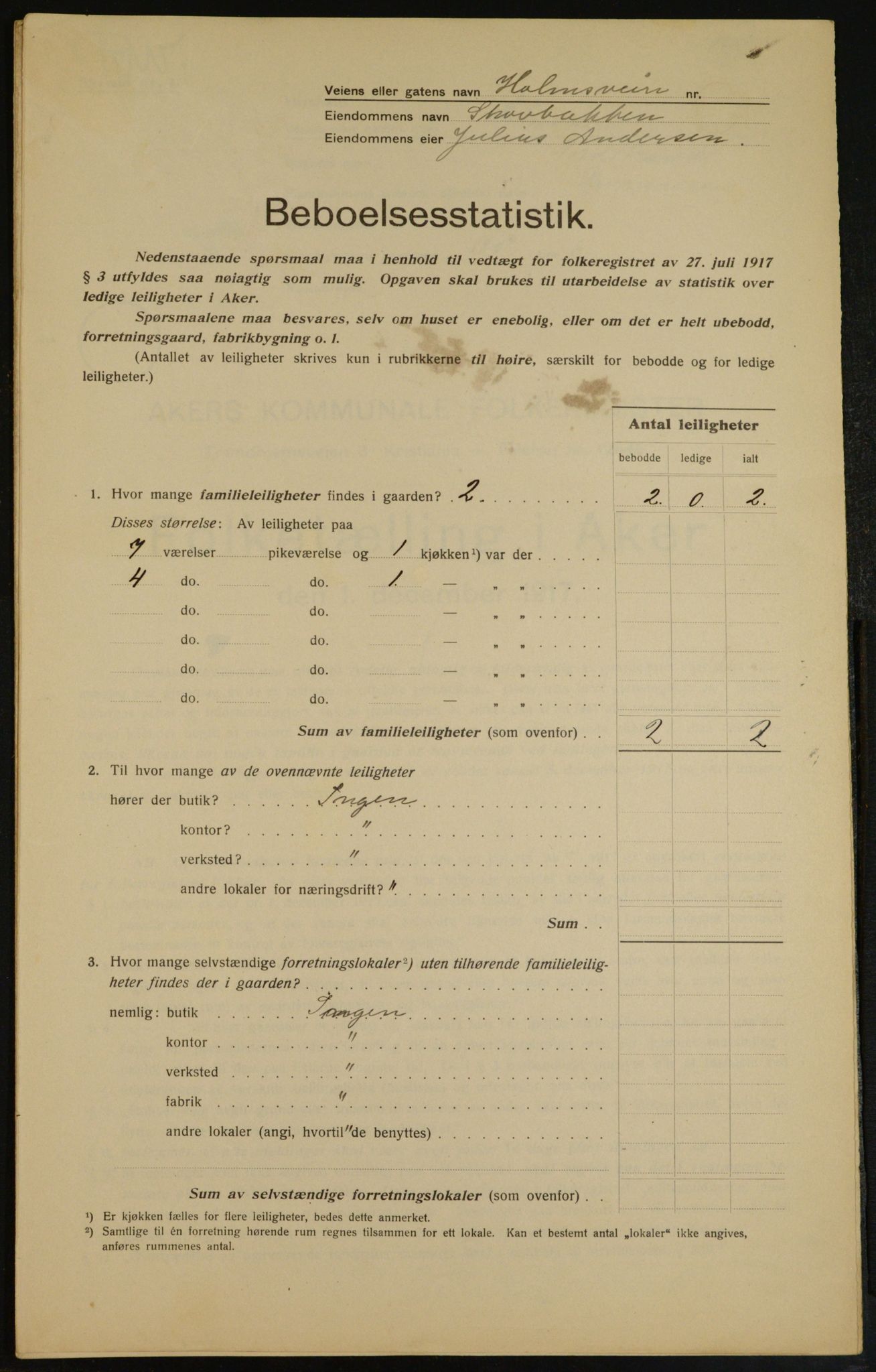 OBA, Municipal Census 1917 for Aker, 1917, p. 16339