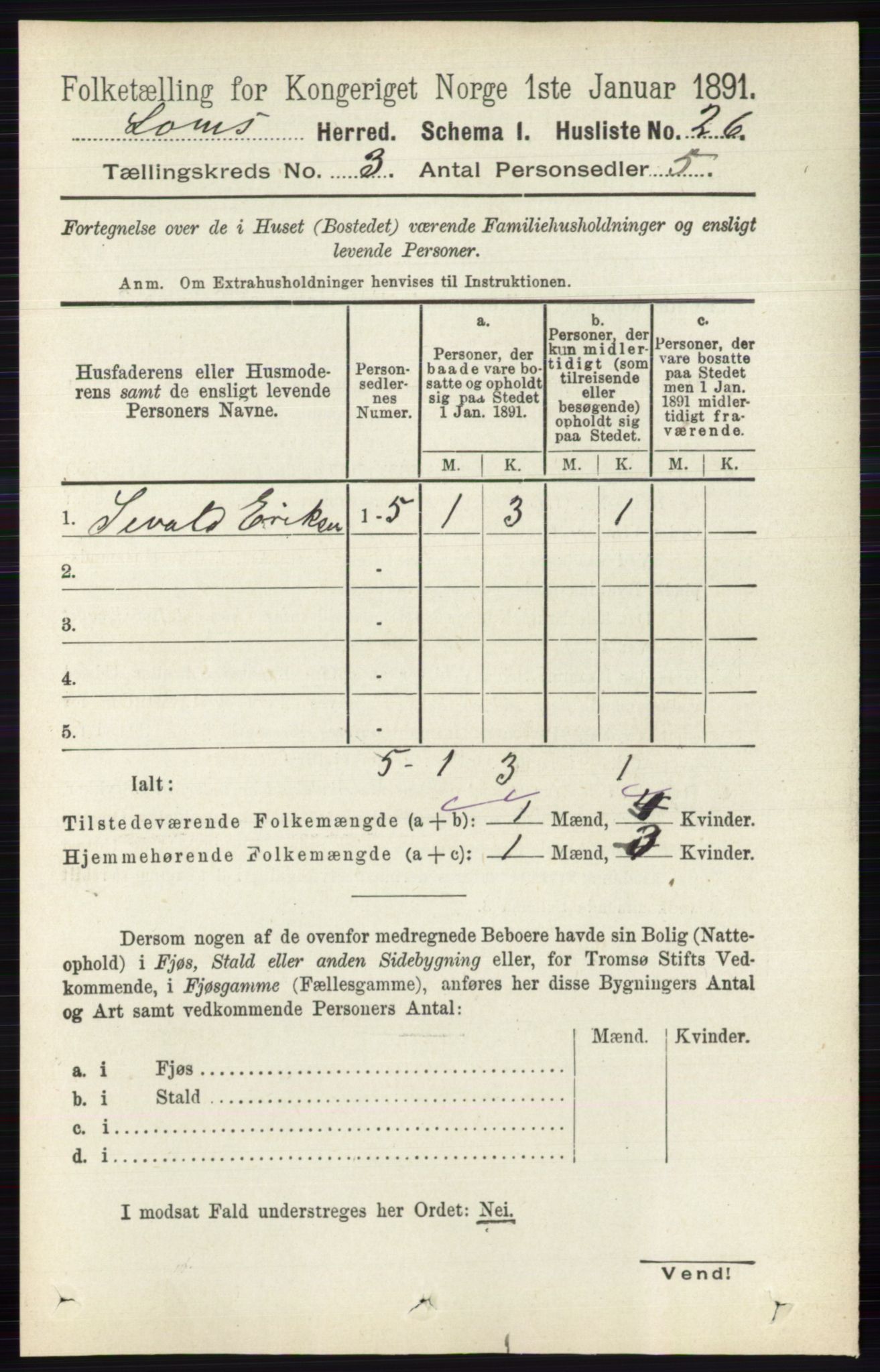 RA, 1891 census for 0514 Lom, 1891, p. 1250
