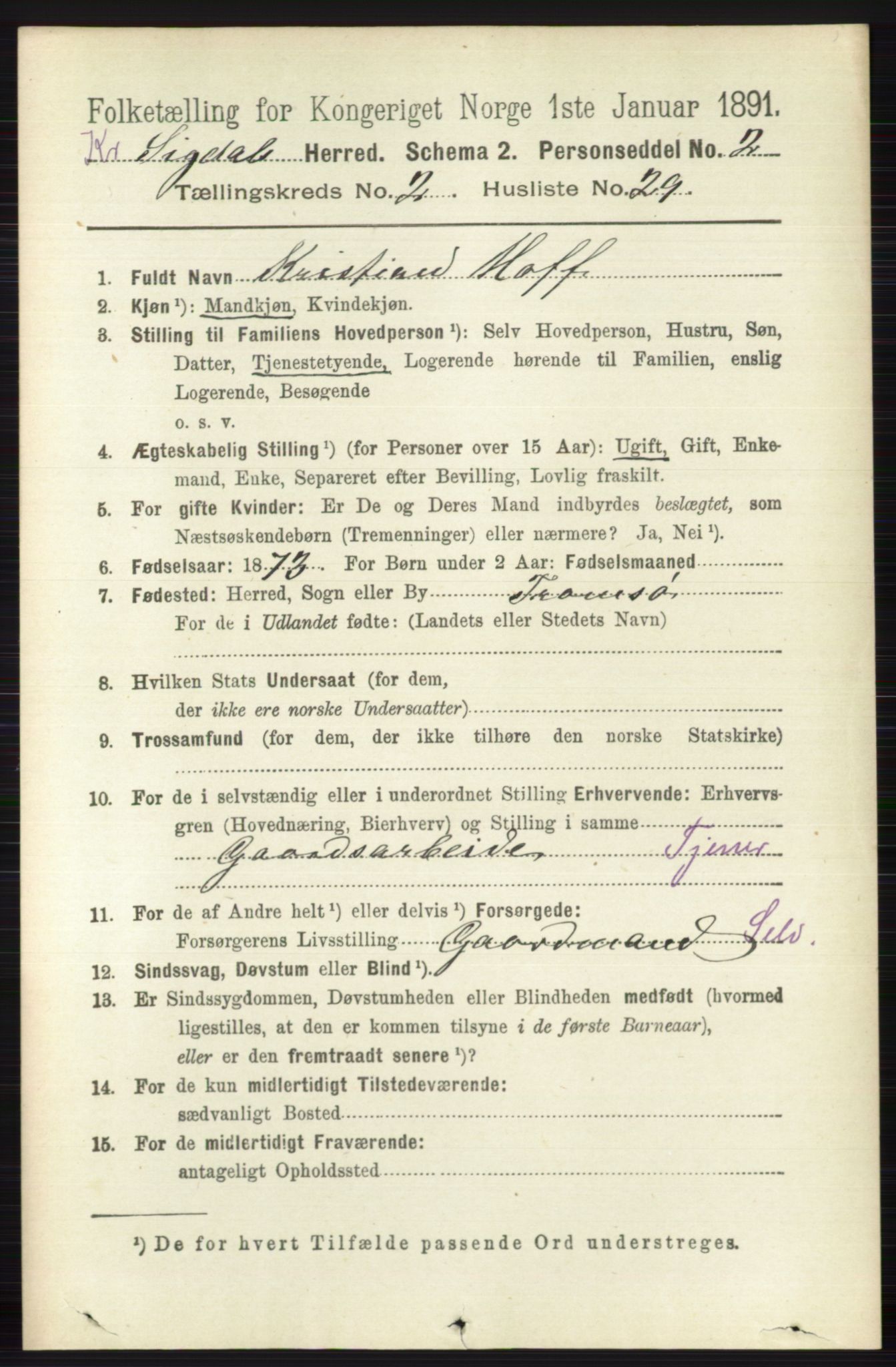 RA, 1891 census for 0621 Sigdal, 1891, p. 5511