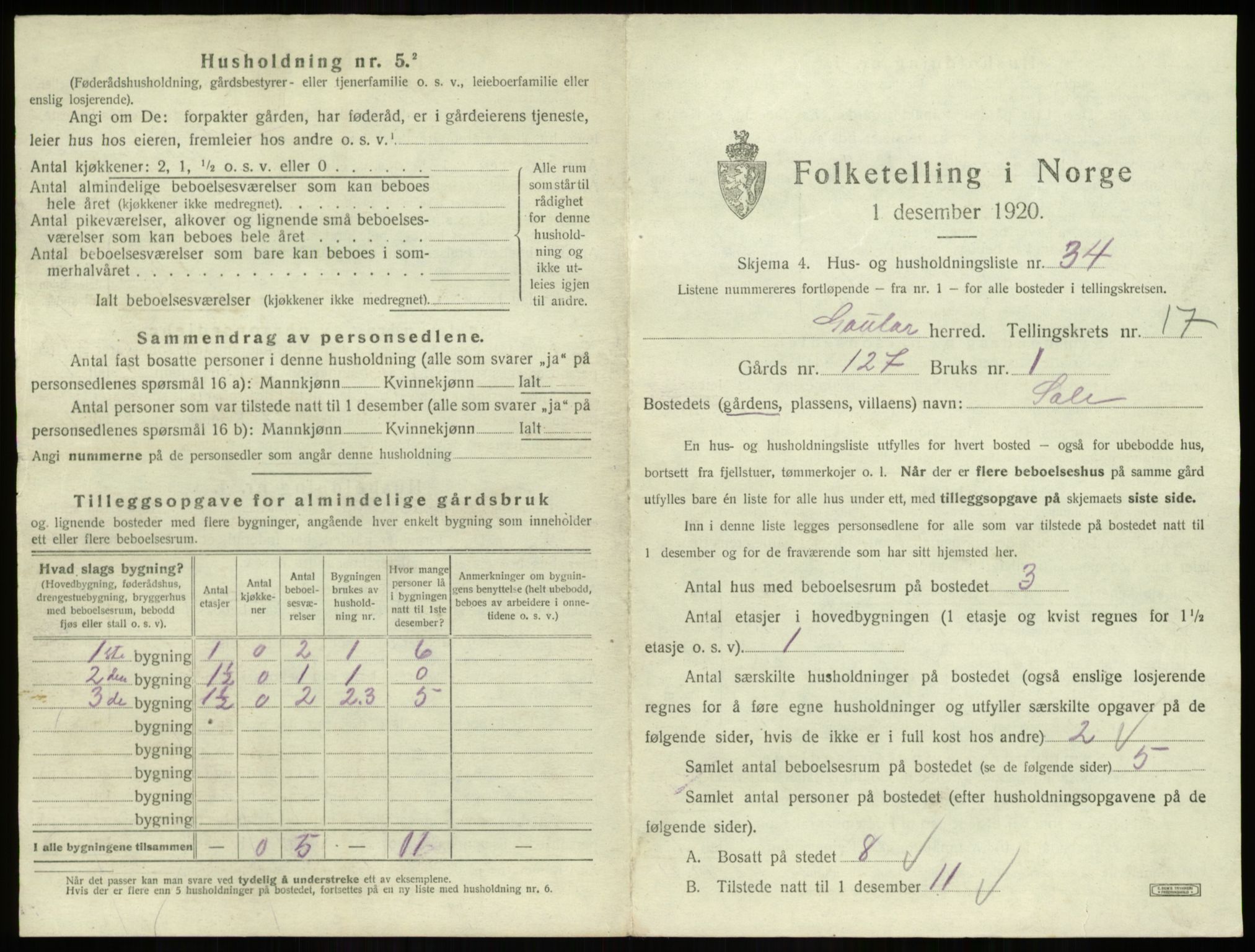 SAB, 1920 census for Gaular, 1920, p. 1262