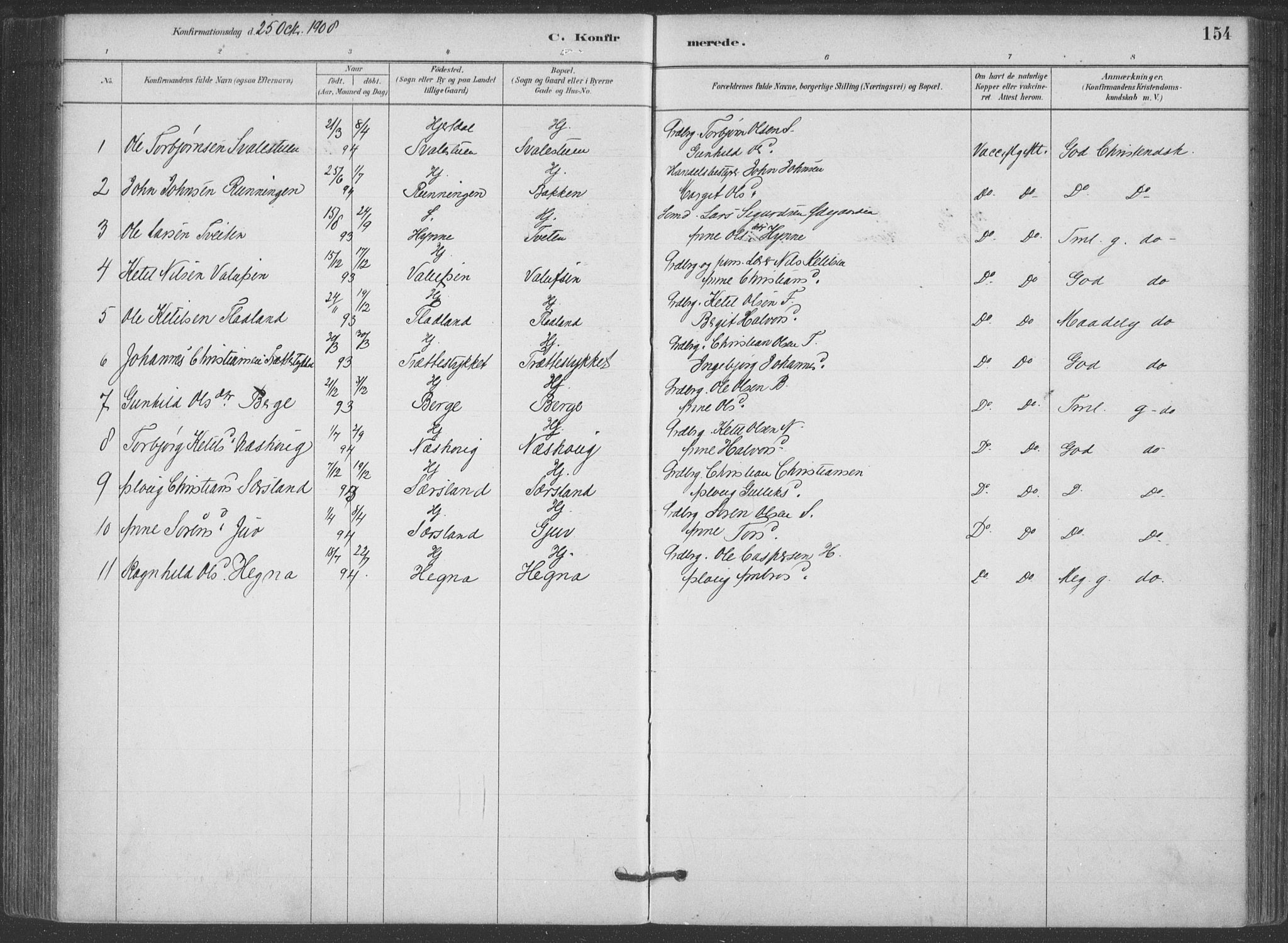 Hjartdal kirkebøker, SAKO/A-270/F/Fa/L0010: Parish register (official) no. I 10, 1880-1929, p. 154