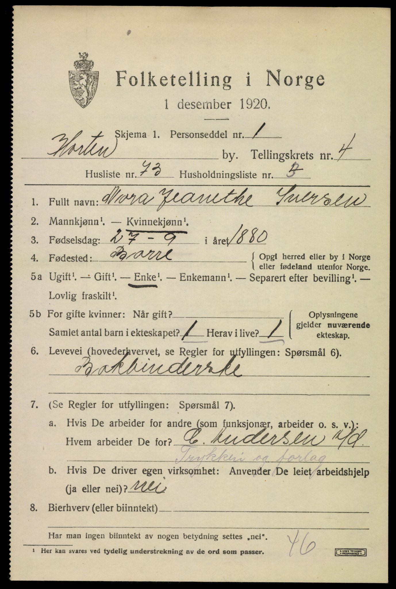 SAKO, 1920 census for Horten, 1920, p. 17529