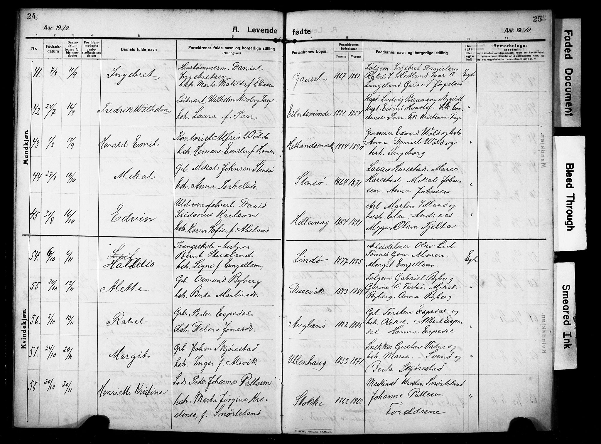 Hetland sokneprestkontor, AV/SAST-A-101826/30/30BB/L0008: Parish register (copy) no. B 8, 1910-1921, p. 24-25