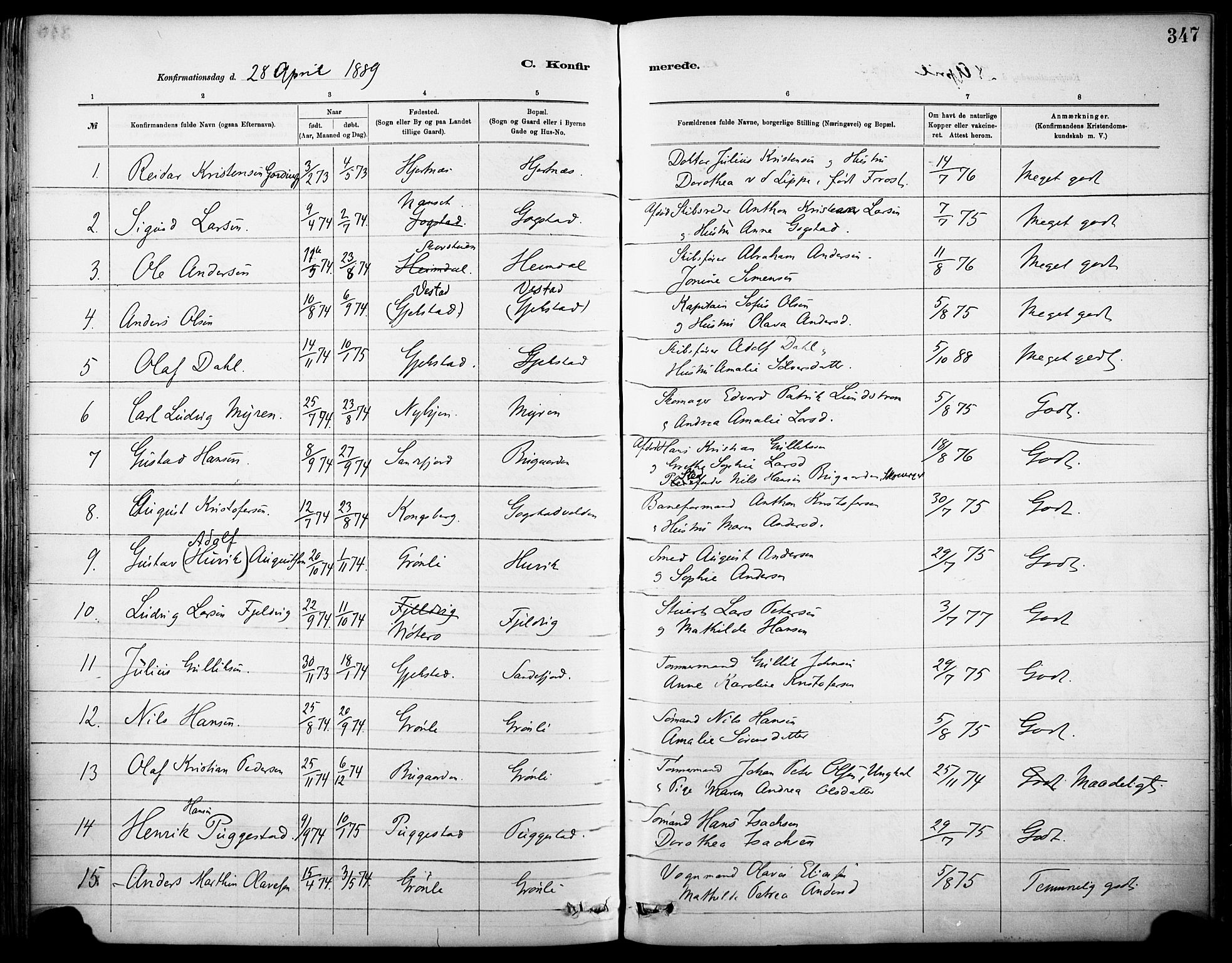 Sandar kirkebøker, SAKO/A-243/F/Fa/L0012: Parish register (official) no. 12, 1883-1895, p. 347