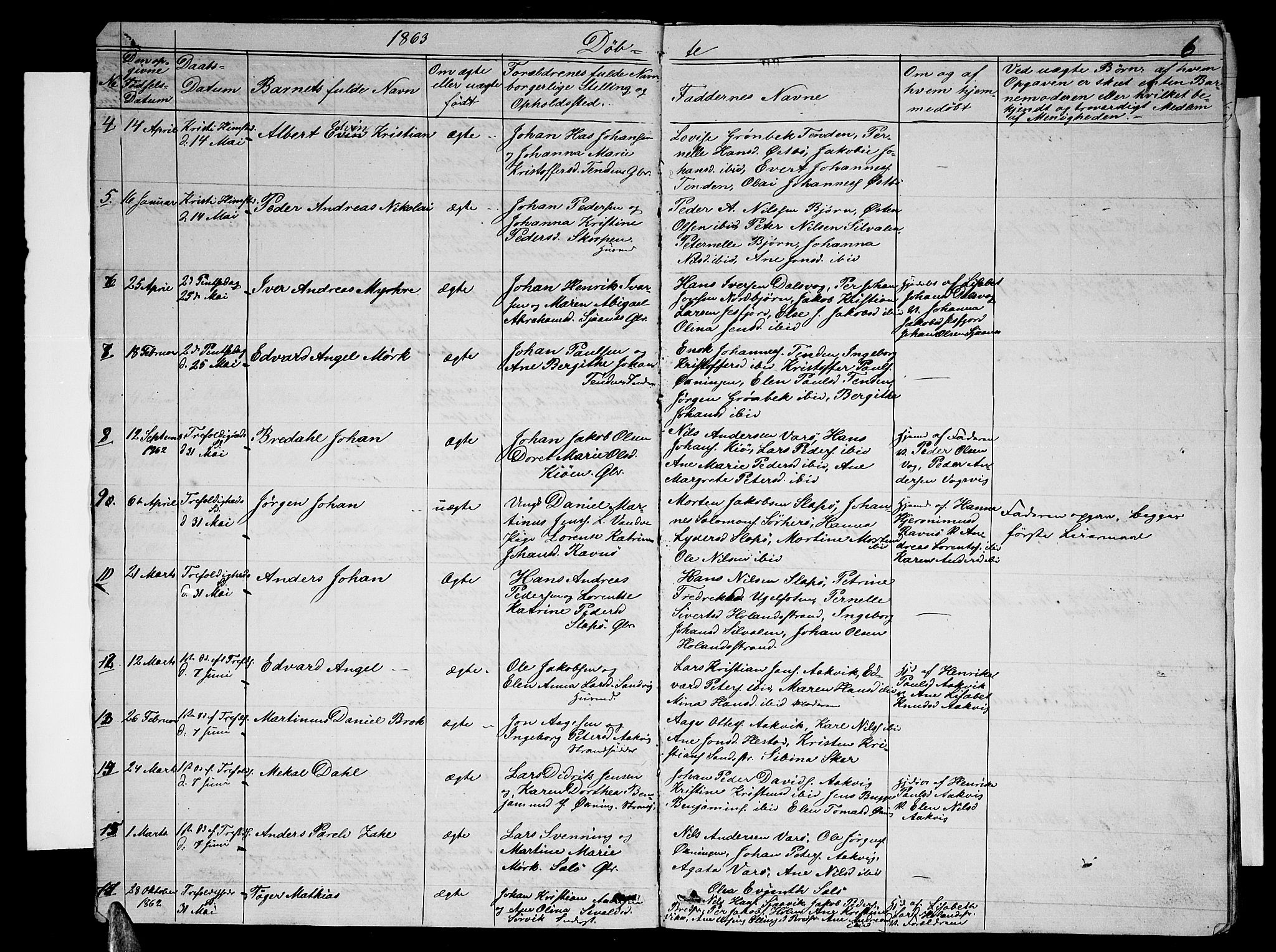 Ministerialprotokoller, klokkerbøker og fødselsregistre - Nordland, AV/SAT-A-1459/834/L0512: Parish register (copy) no. 834C03, 1862-1877, p. 6