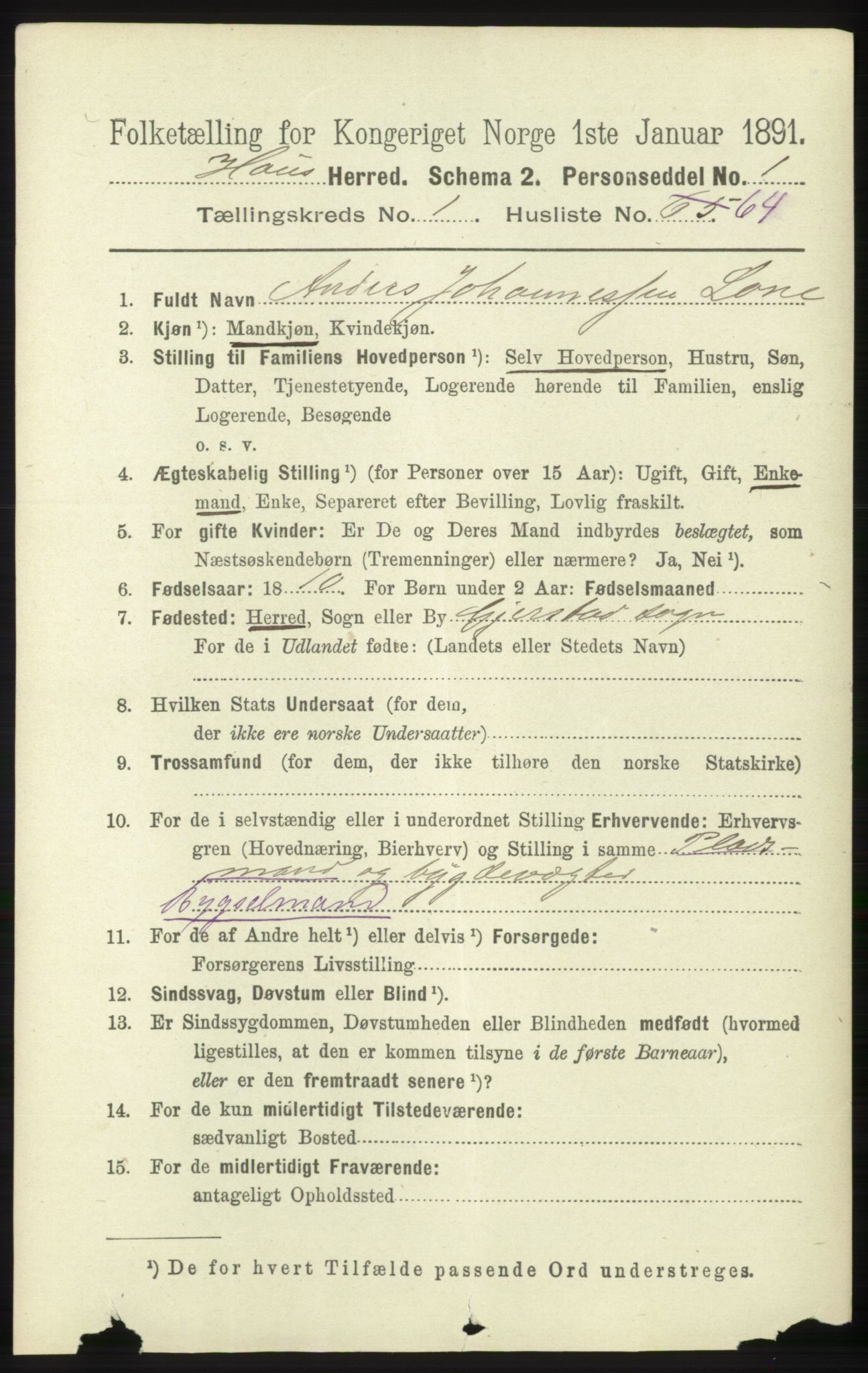 RA, 1891 census for 1250 Haus, 1891, p. 445