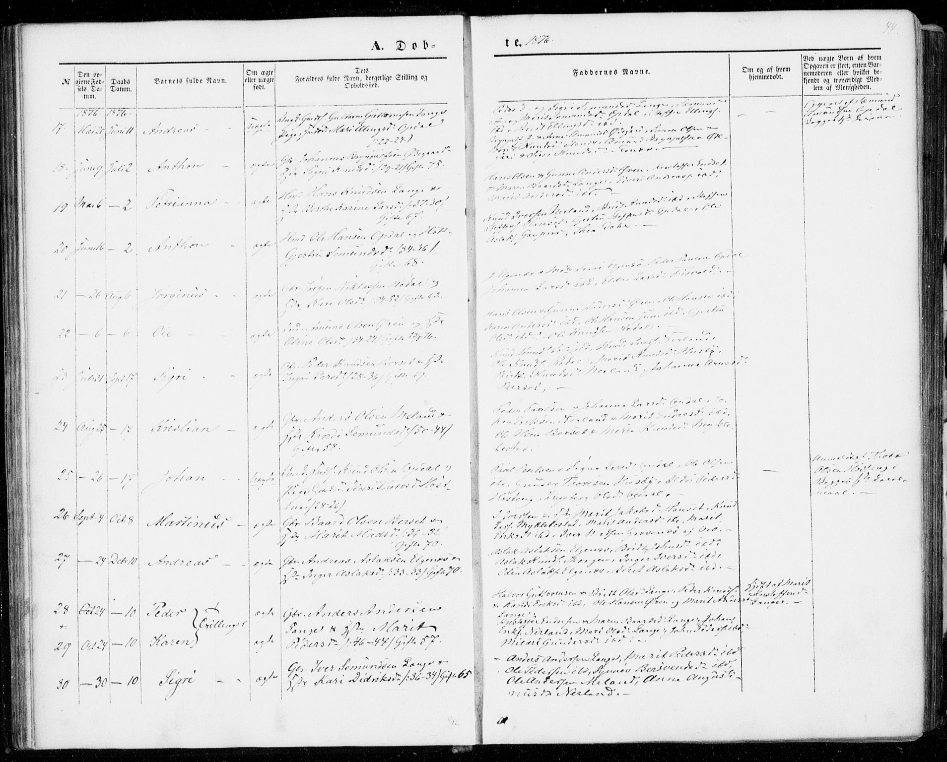 Ministerialprotokoller, klokkerbøker og fødselsregistre - Møre og Romsdal, AV/SAT-A-1454/554/L0643: Parish register (official) no. 554A01, 1846-1879, p. 44