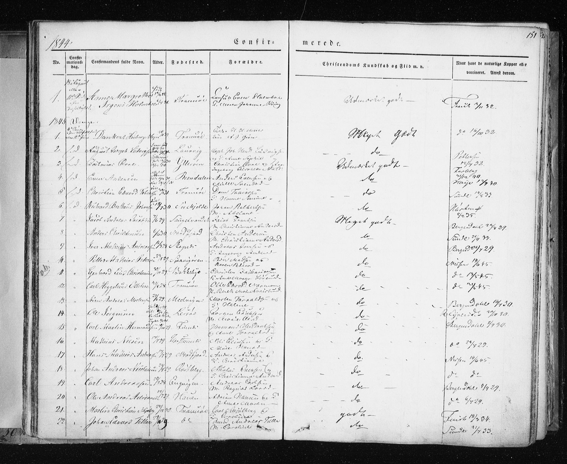 Tromsø sokneprestkontor/stiftsprosti/domprosti, AV/SATØ-S-1343/G/Ga/L0009kirke: Parish register (official) no. 9, 1837-1847, p. 151