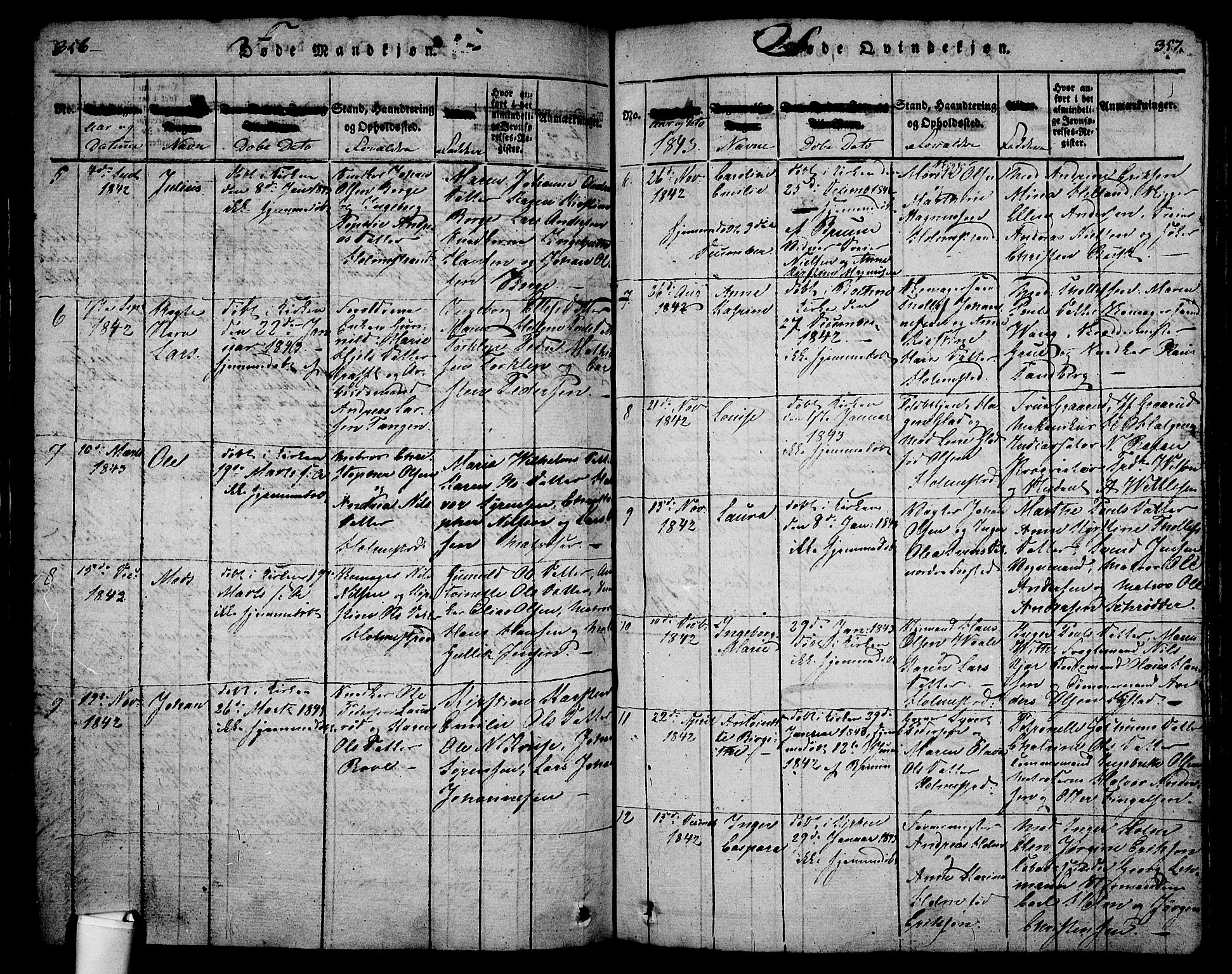 Holmestrand kirkebøker, SAKO/A-346/G/Ga/L0001: Parish register (copy) no. 1, 1814-1848, p. 356-357