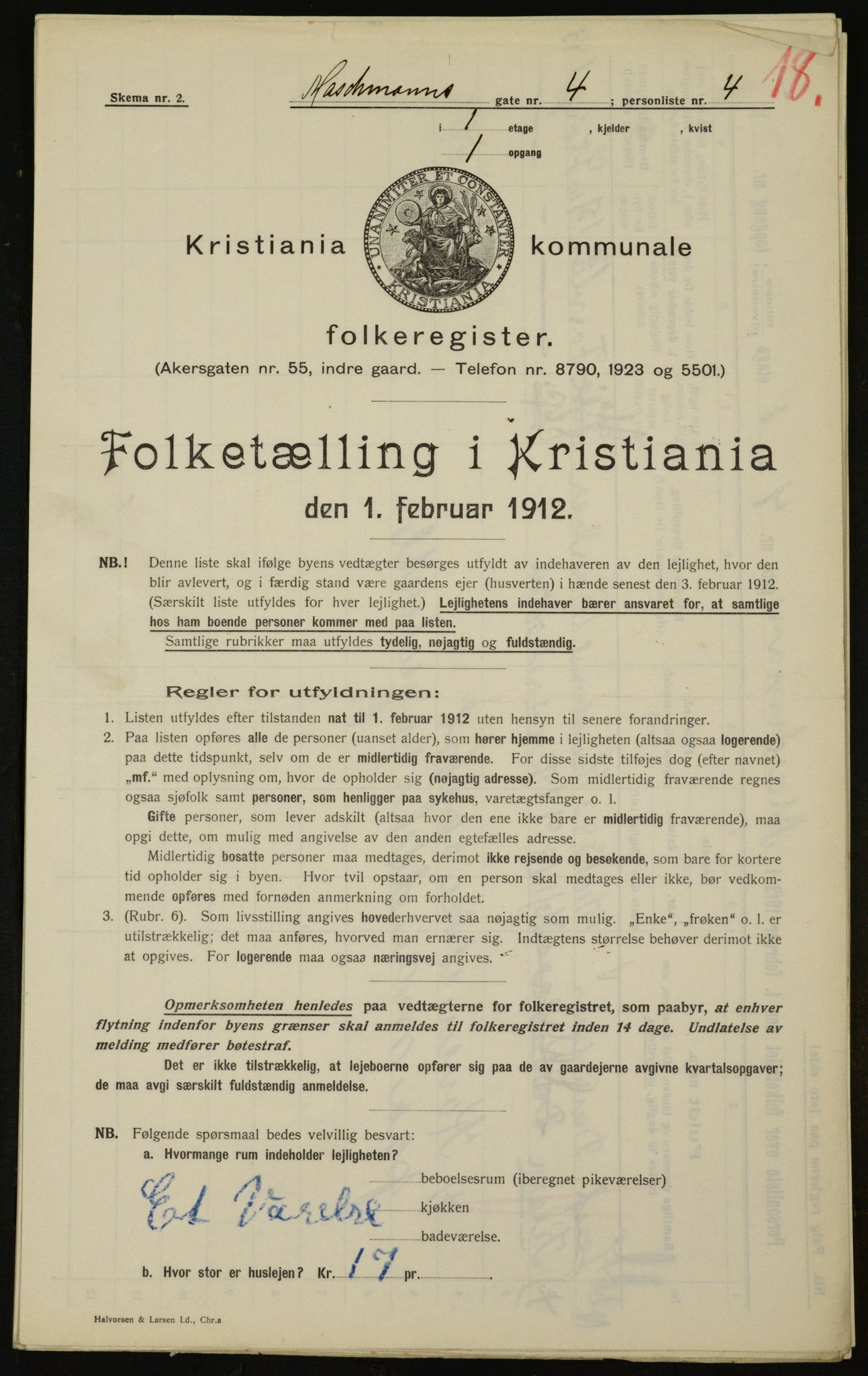 OBA, Municipal Census 1912 for Kristiania, 1912, p. 65173