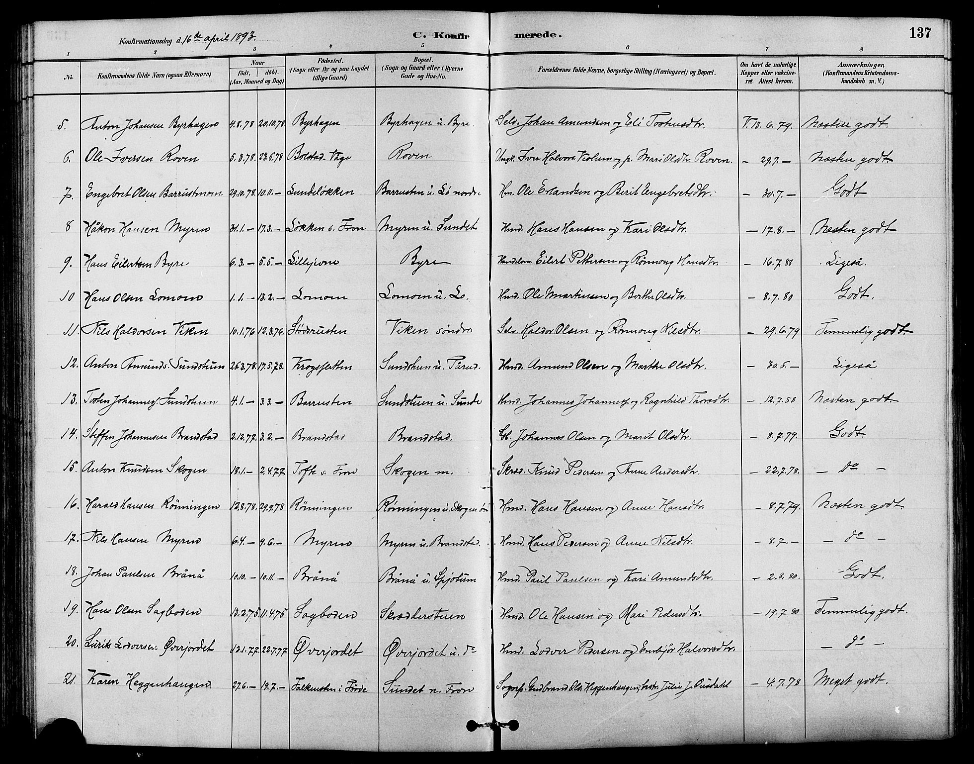 Nord-Fron prestekontor, SAH/PREST-080/H/Ha/Hab/L0004: Parish register (copy) no. 4, 1884-1914, p. 137