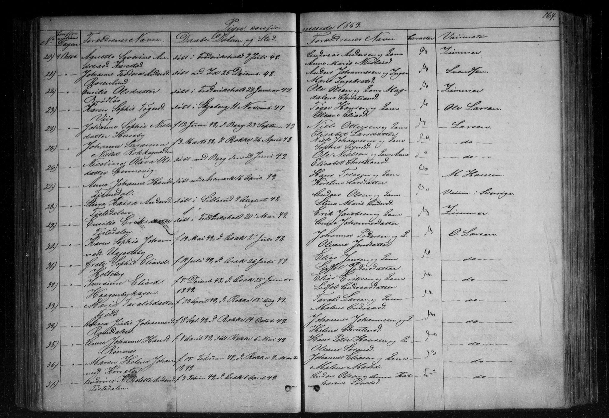 Berg prestekontor Kirkebøker, AV/SAO-A-10902/F/Fa/L0005: Parish register (official) no. I 5, 1861-1877, p. 164